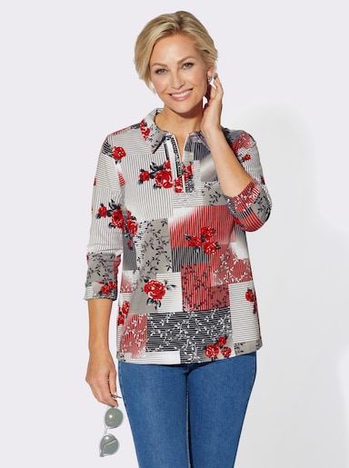 3/4-Arm-Shirt mit Glitzersteinchen - erdbeere-steingrau-bedruckt