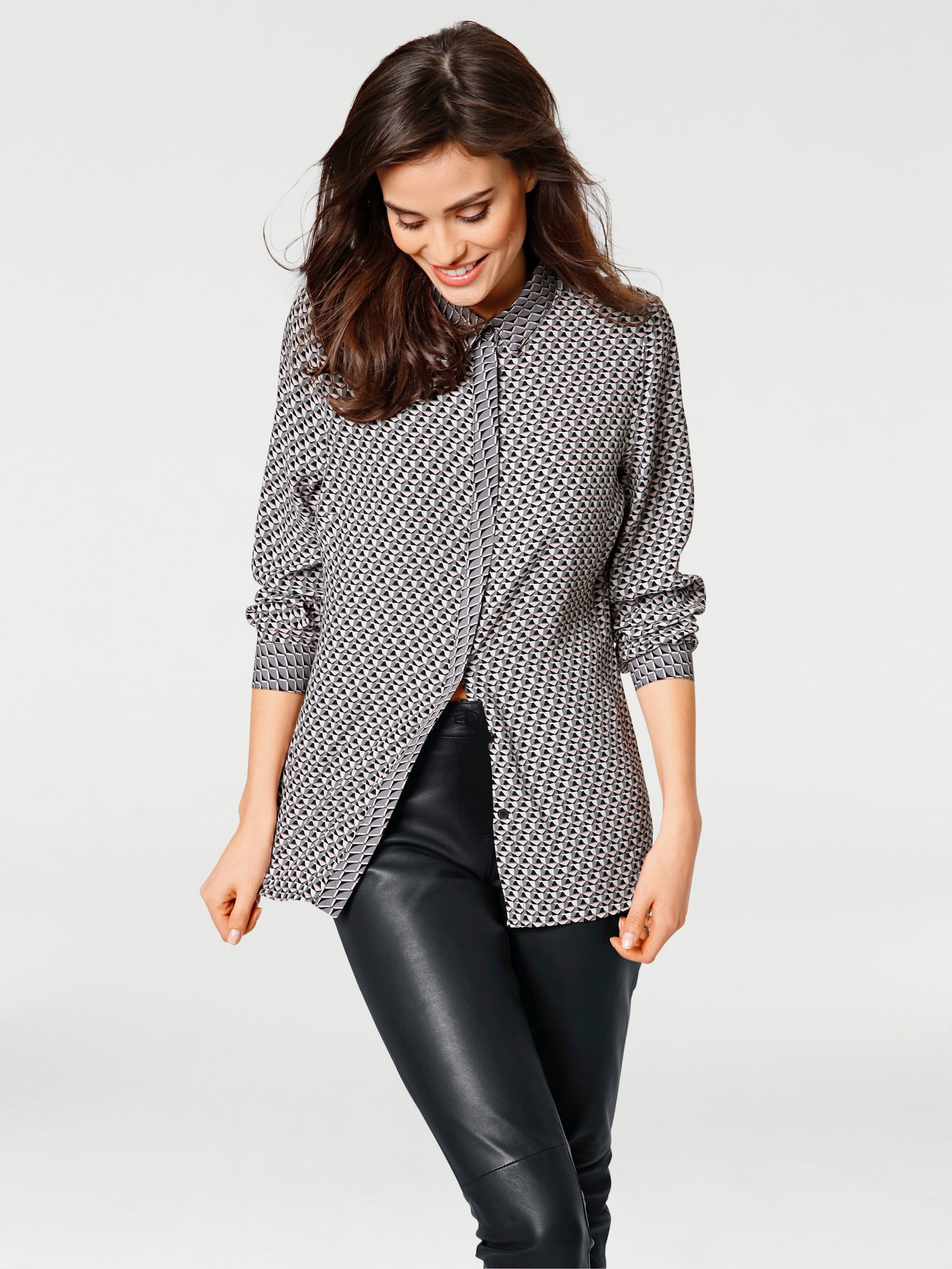 heine Hemdbluse im Minimal-Dessin - grau-rosé