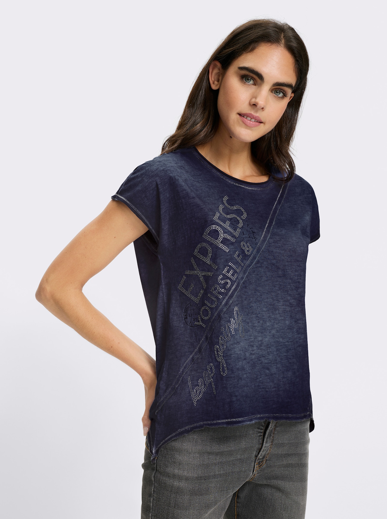 heine T-Shirt mit zipfeligem Saum - marine