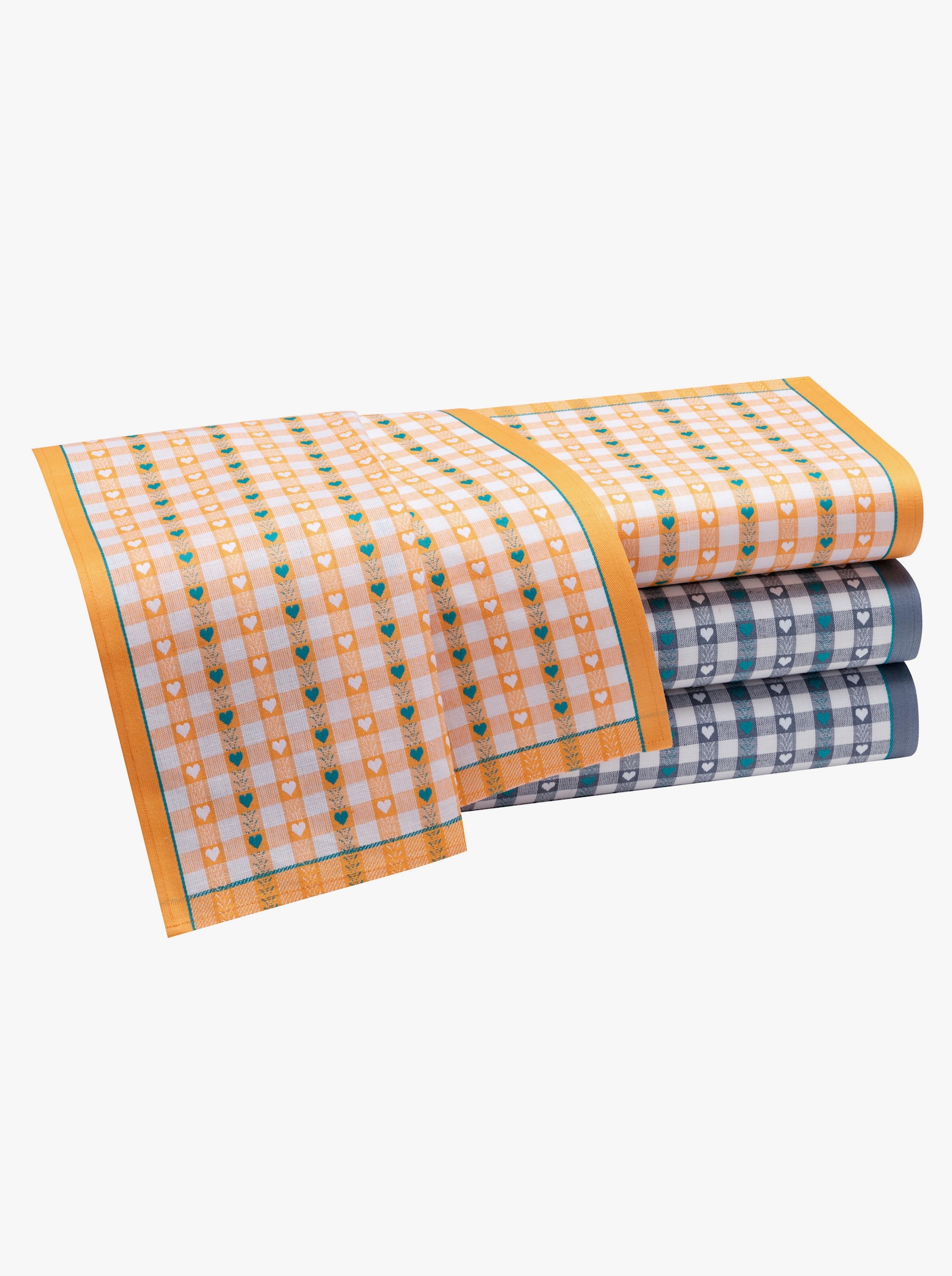 Geschirrtücher - weiss-orange-gemustert + weiss-bleu-gemustert