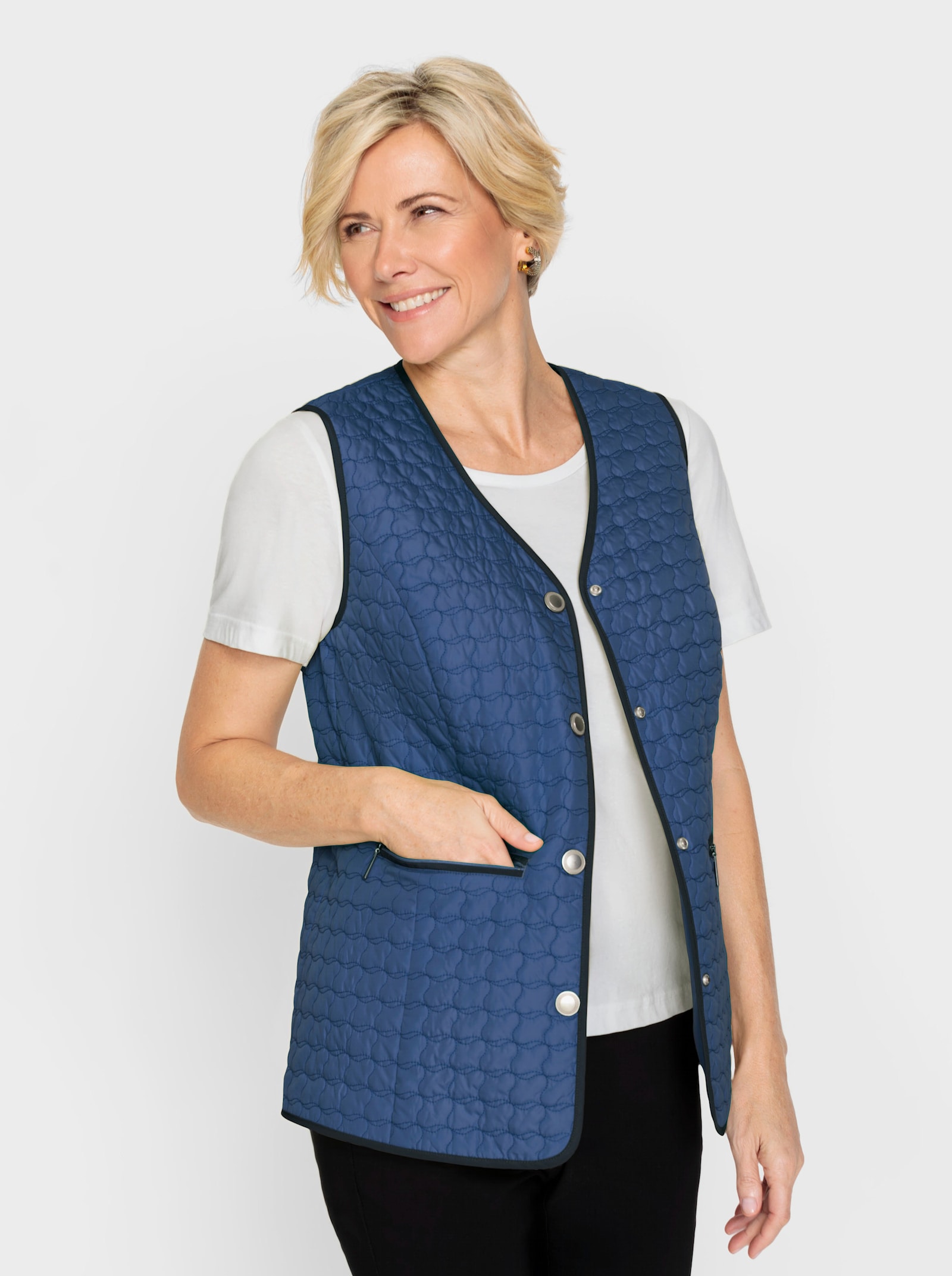 Steppweste mit Reißverschluss-Taschen - jeansblau