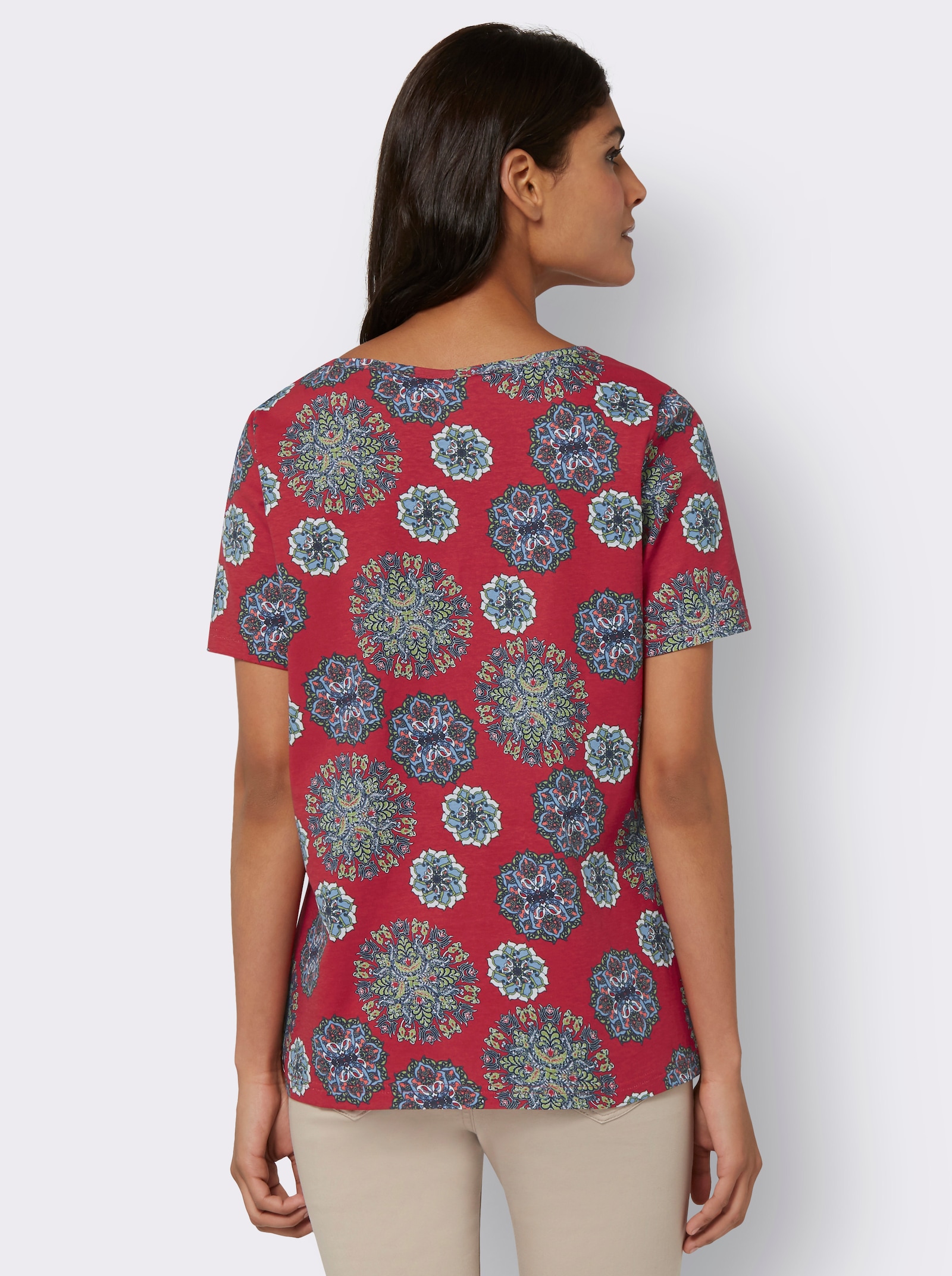 Kurzarmshirt in Mandala-Optik - rot