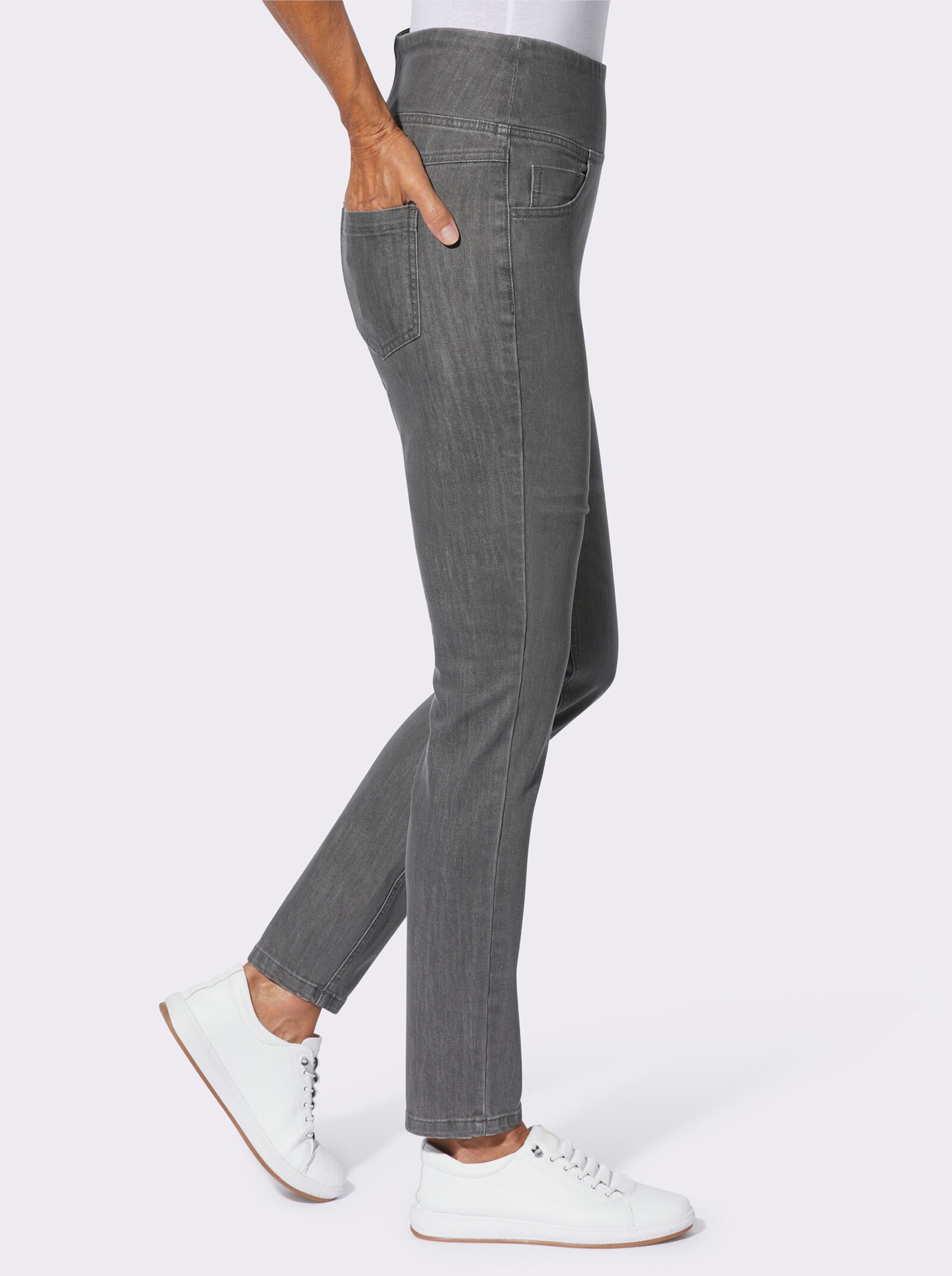 Jeans mit seitlichem Reißverschluss - grey-denim