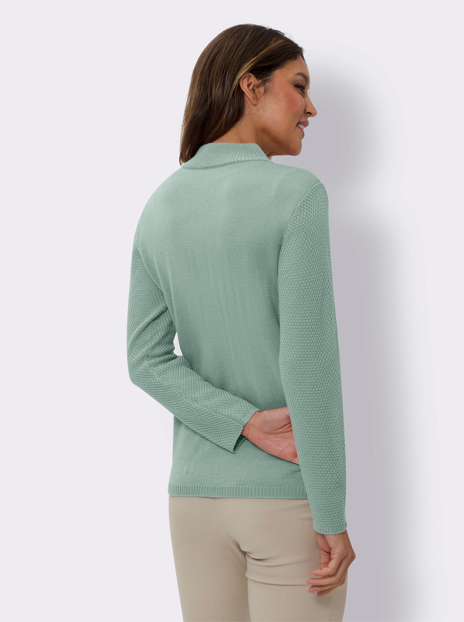 Strickjacke mit Stehkragen, pflegeleicht - kalkmint