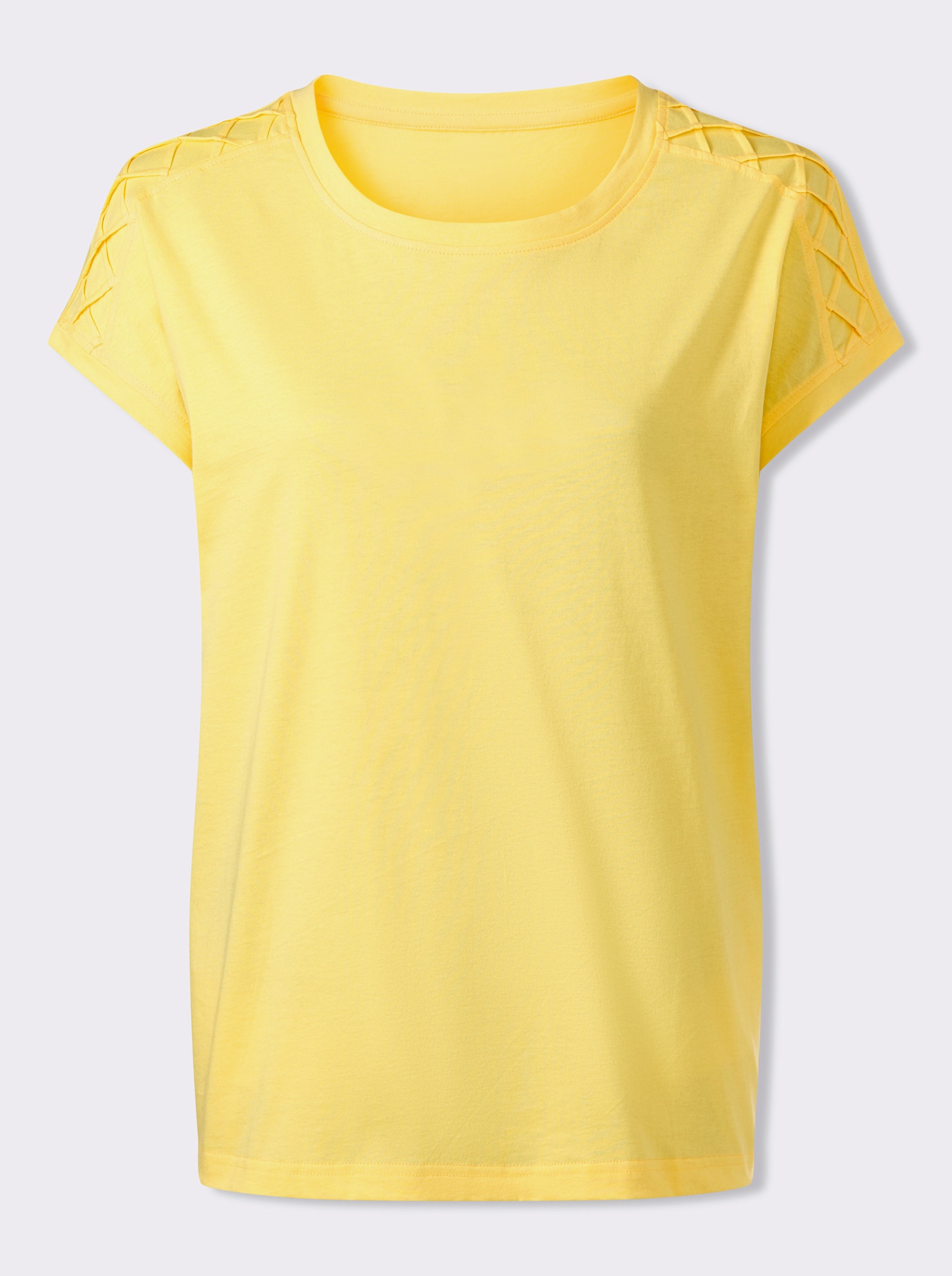 Shirt met ronde hals en ruitstiksels - citroen