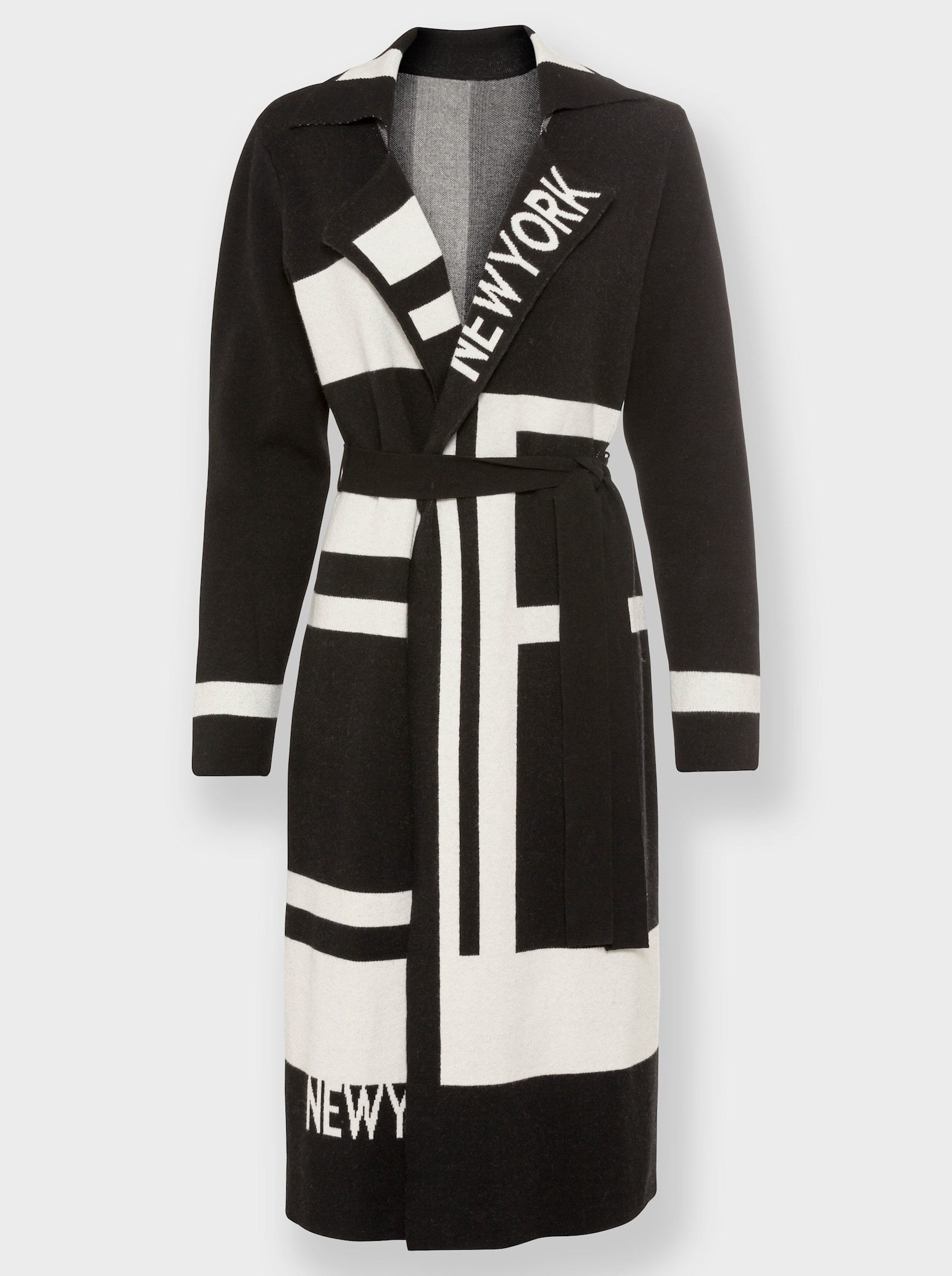 heine Strickmantel mit Reverskragen - schwarz-ecru-gemustert