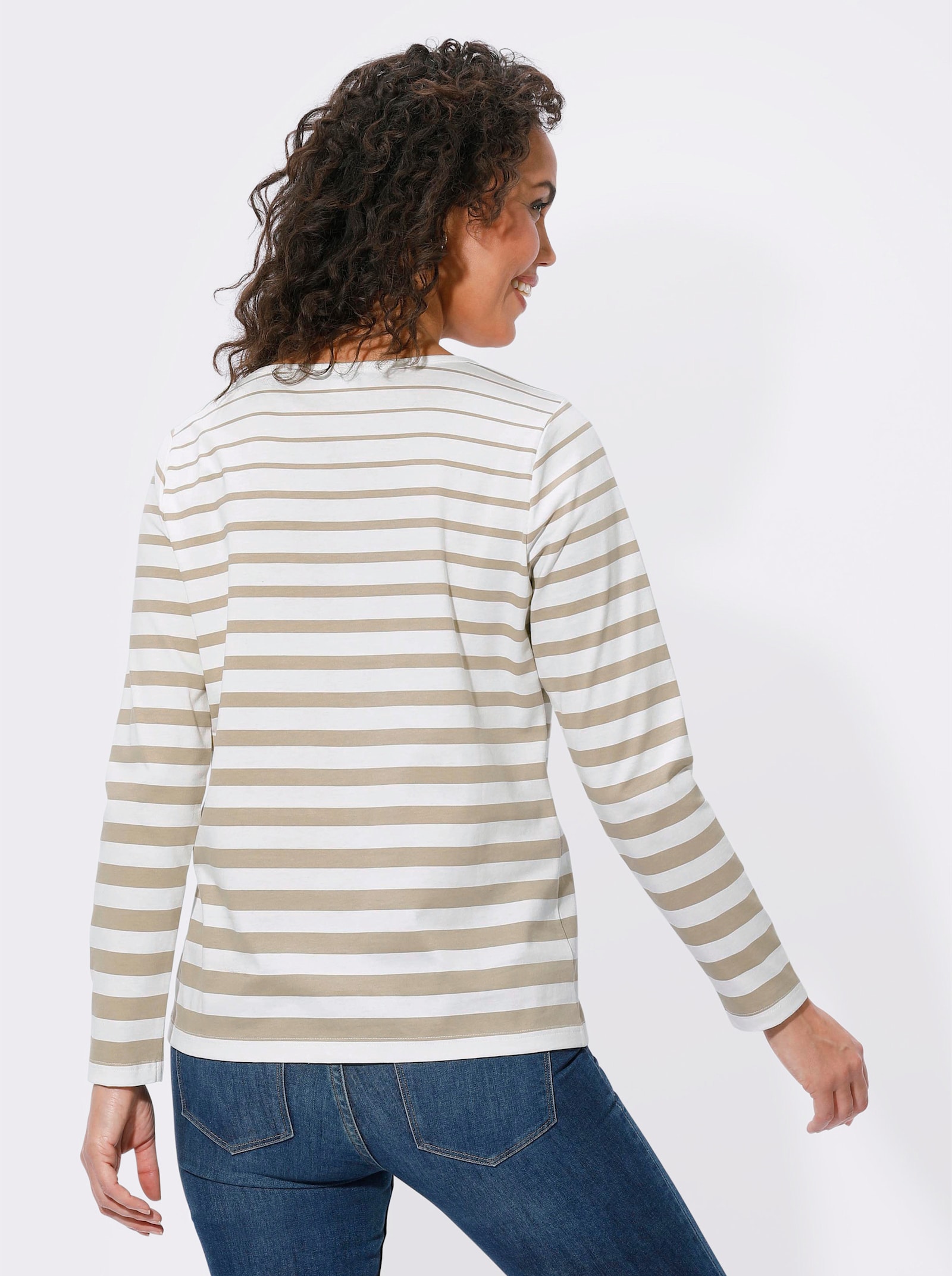 Ringelshirt mit Rundhals-Ausschnitt - sesam-ecru-geringelt