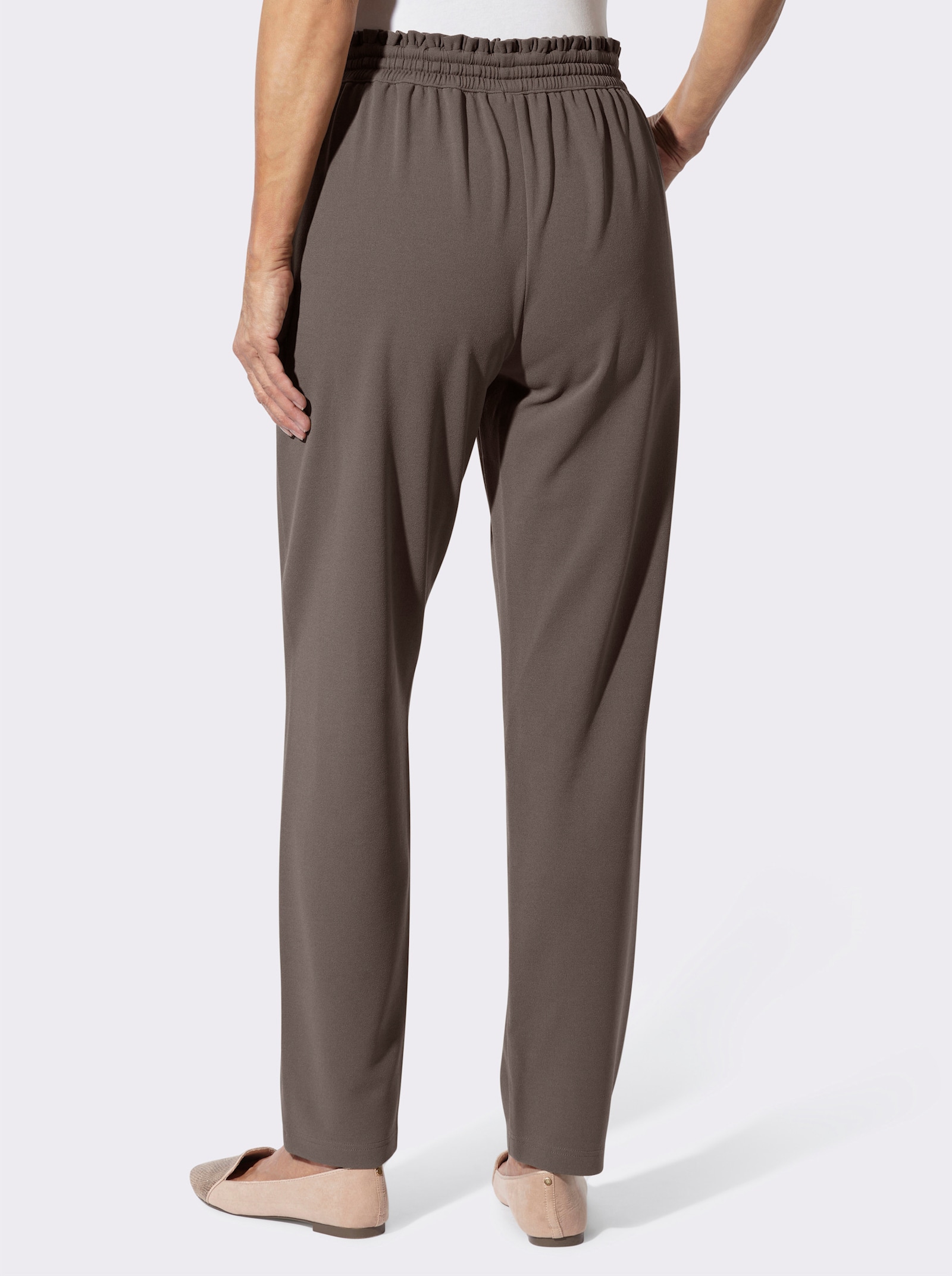 Jerseyhose mit Rüschen am Dehnbund - dunkeltaupe