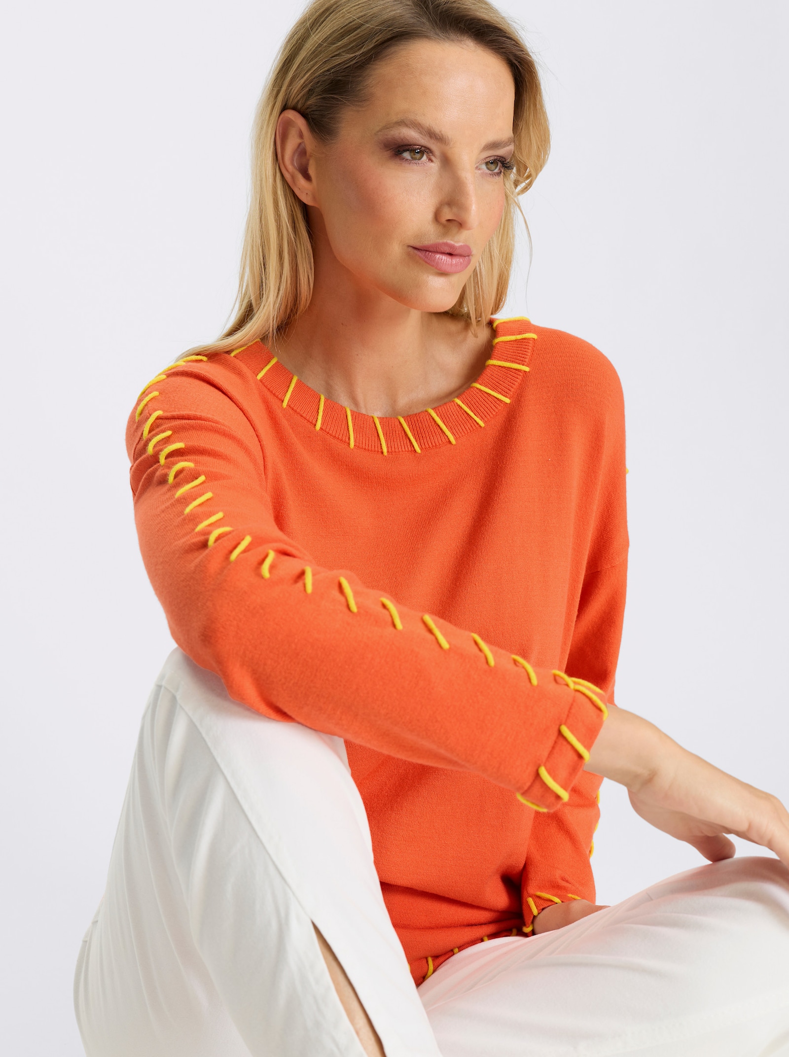 heine Pull en tricot fin avec détails contrastés - orange