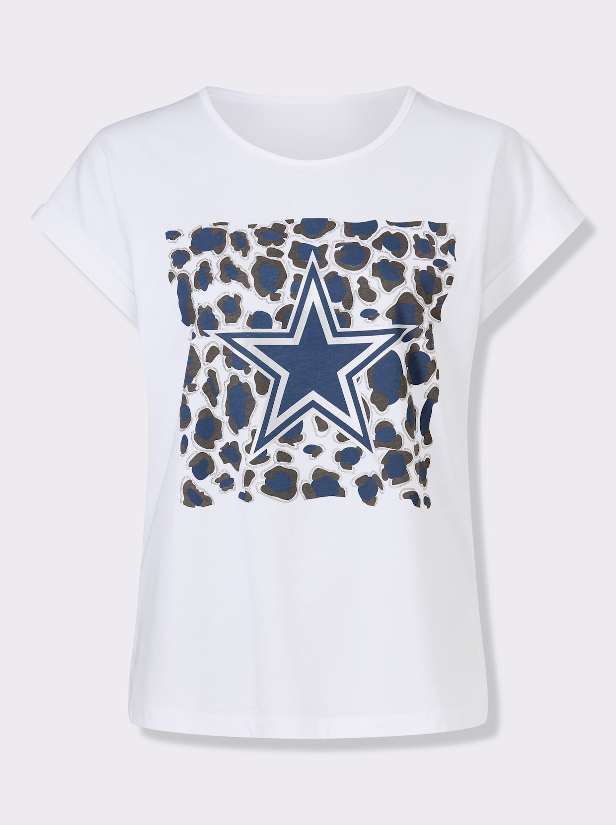 Kurzarmshirt - weiß-jeansblau
