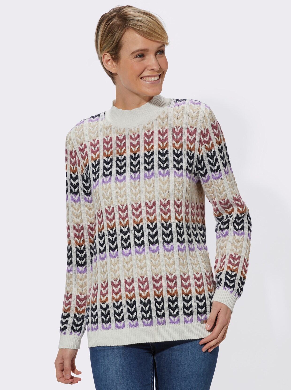 Stehkragenpullover - bunt-gemustert