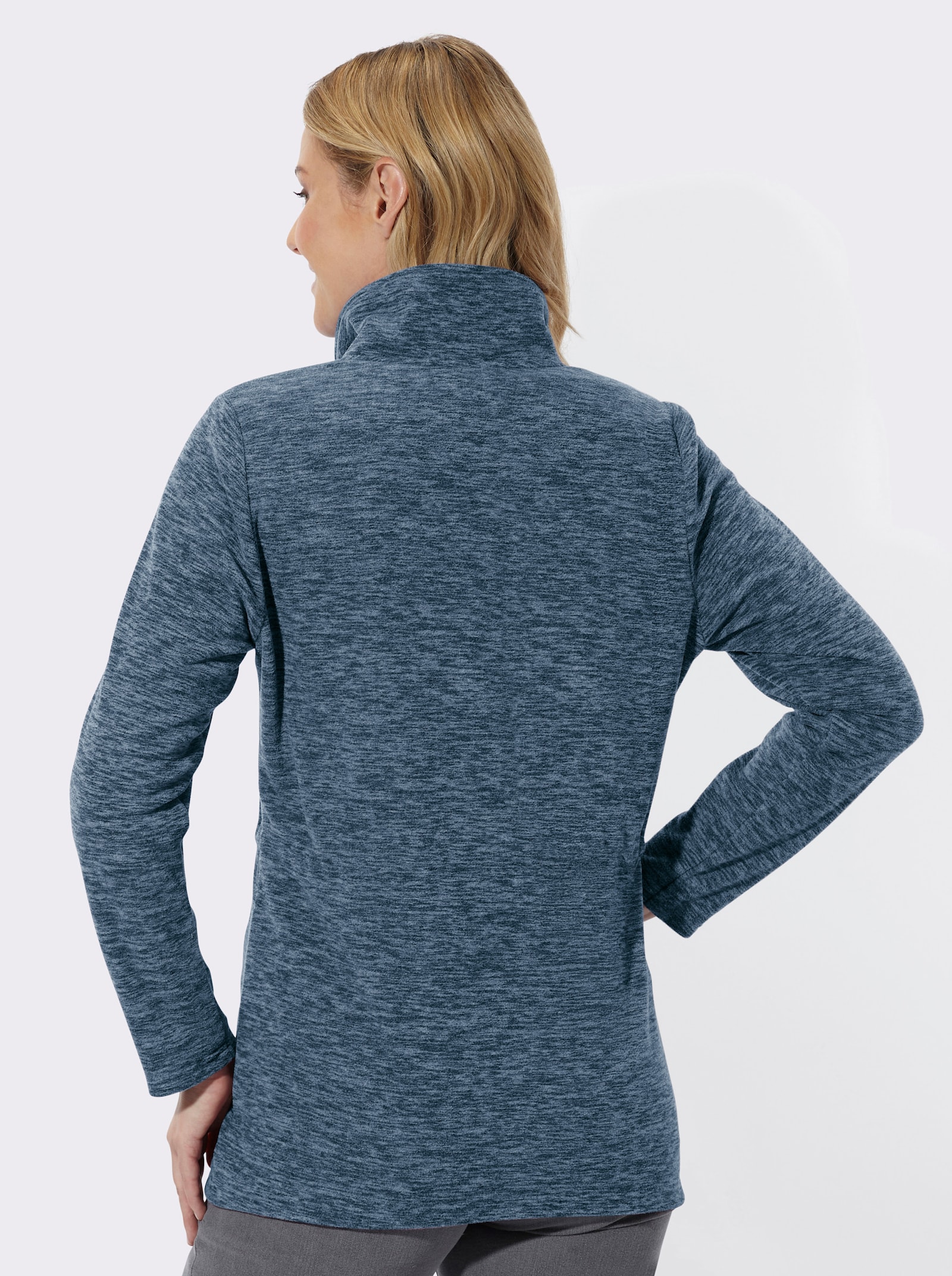 Fleecejacke in Longform - dunkelblau-bleu-meliert