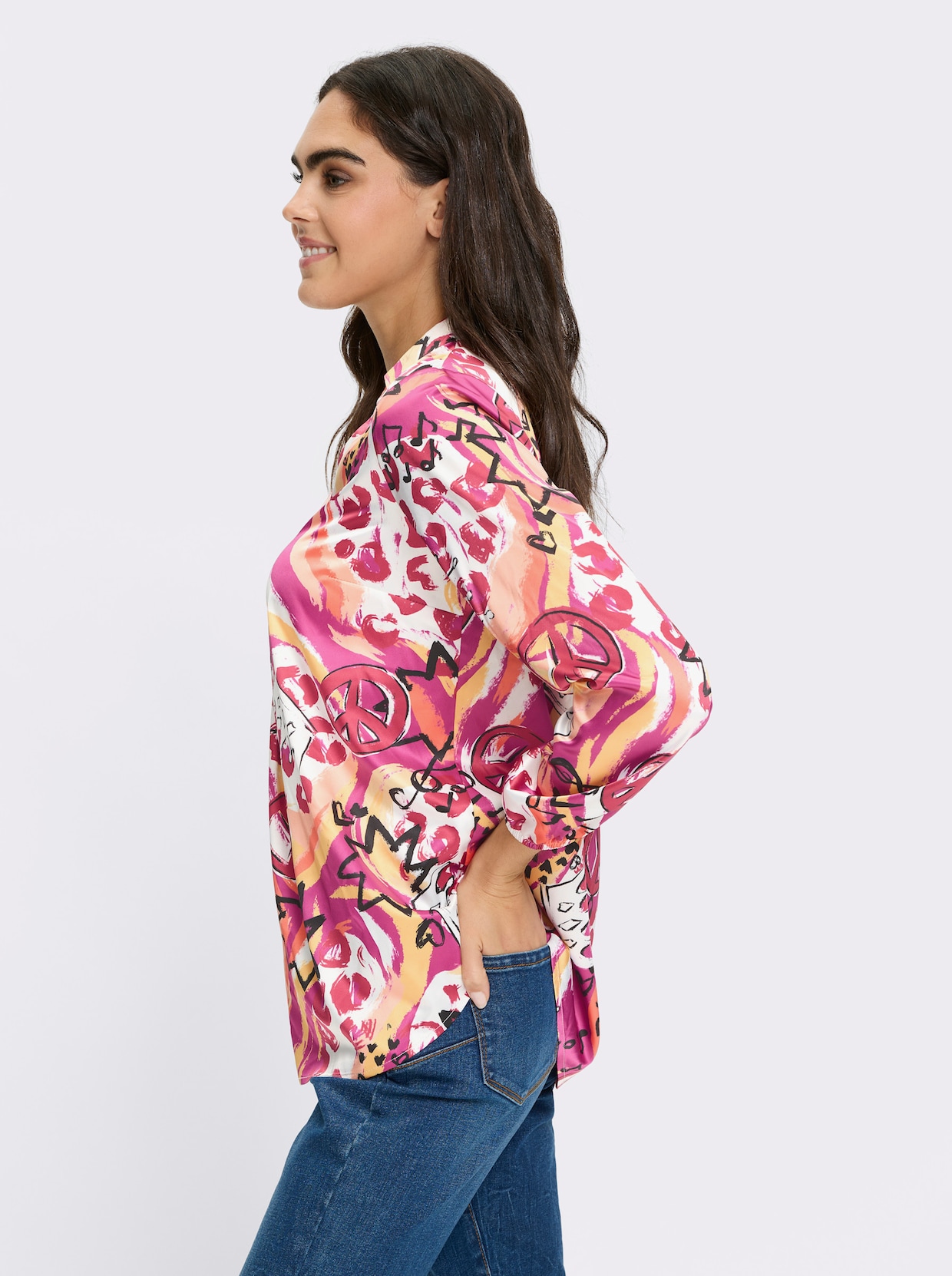 heine Druckbluse - fuchsia-erdbeere-bedruckt