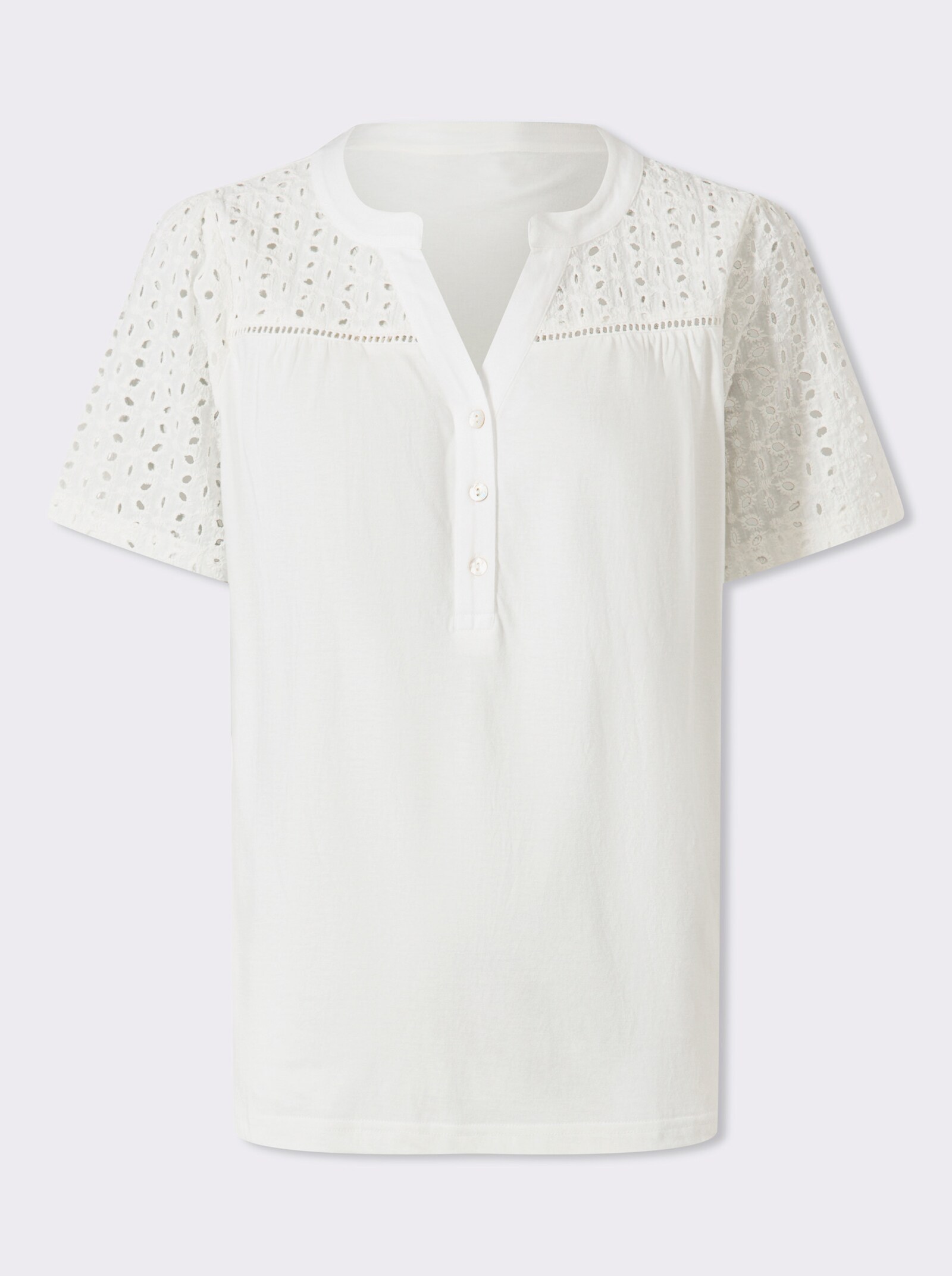 Kurzarmshirt mit Madeira-Stickerei - weiß
