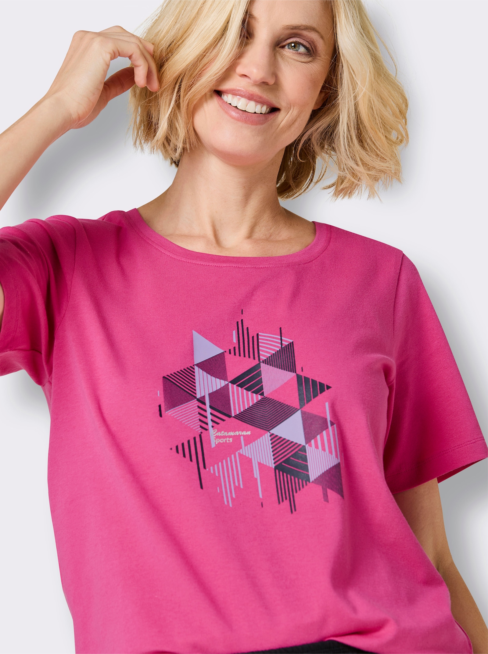 Catamaran Sports Freizeitshirt , hinten modisch länger - fuchsia