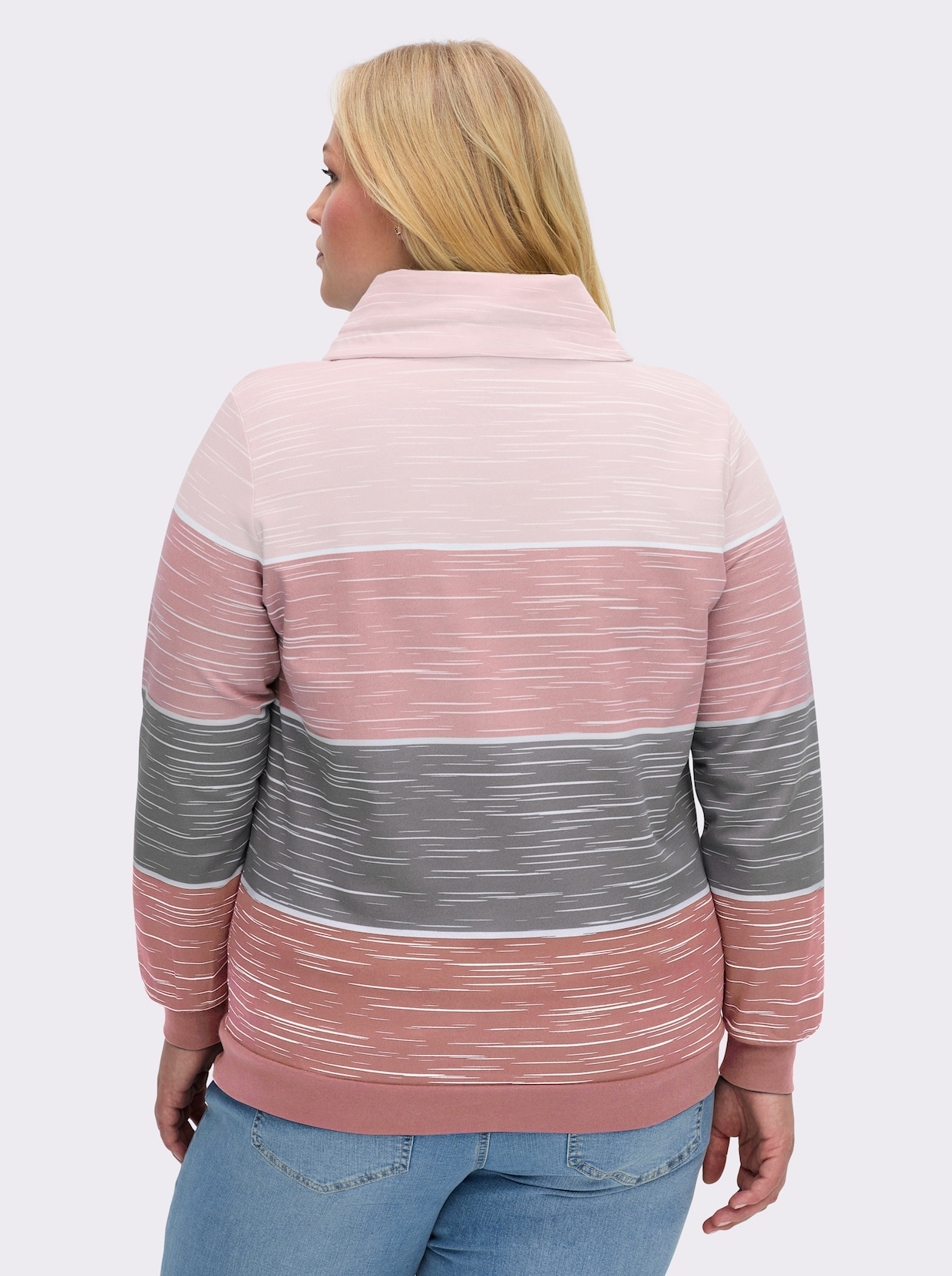 Sweatshirt mit überlappendem Rollkragen - rosenholz-hellrosé-bedruckt