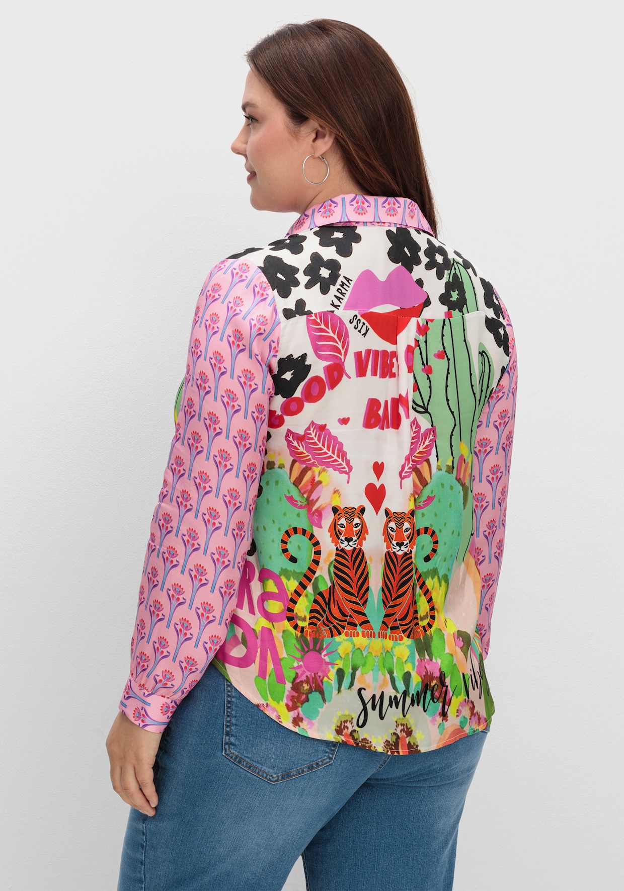 sheego loves miss goodlife Hemdbluse - blattgrün-gemustert