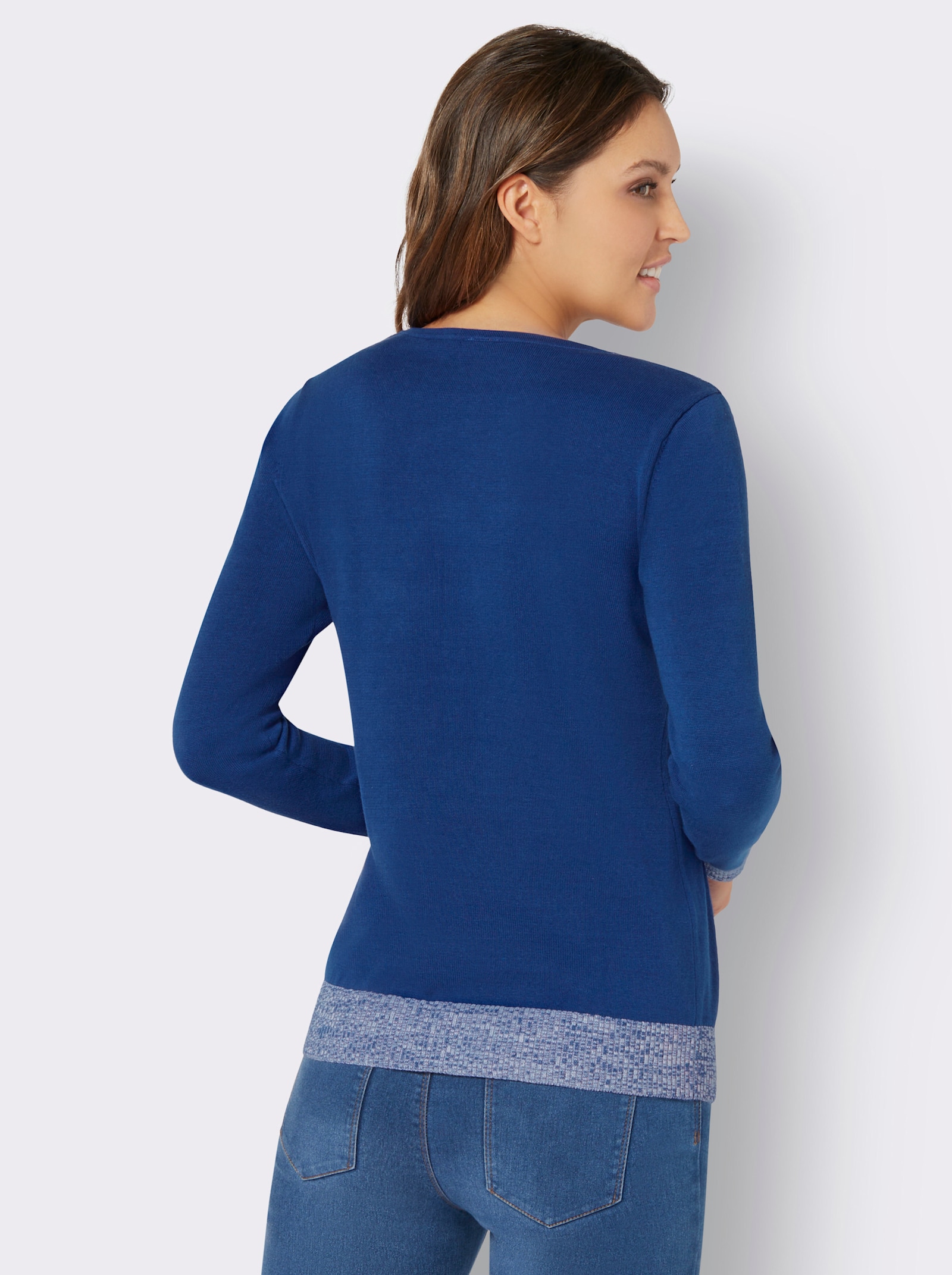 Langarm-Pullover mit Melange-Partien - royalblau