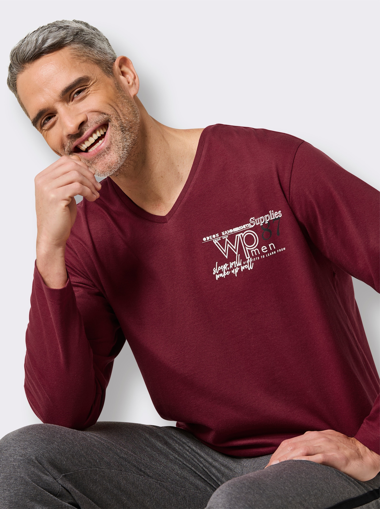 wäschepur men Schlafanzug-Shirt - dunkelrot