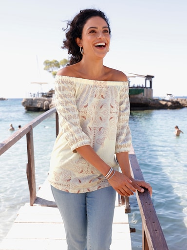 Print-Shirt mit Carmen-Ausschnitt - rosenholz-champagner-bedruckt