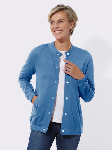 Sweatjacke mit durchgehender Knopfleiste - mittelblau
