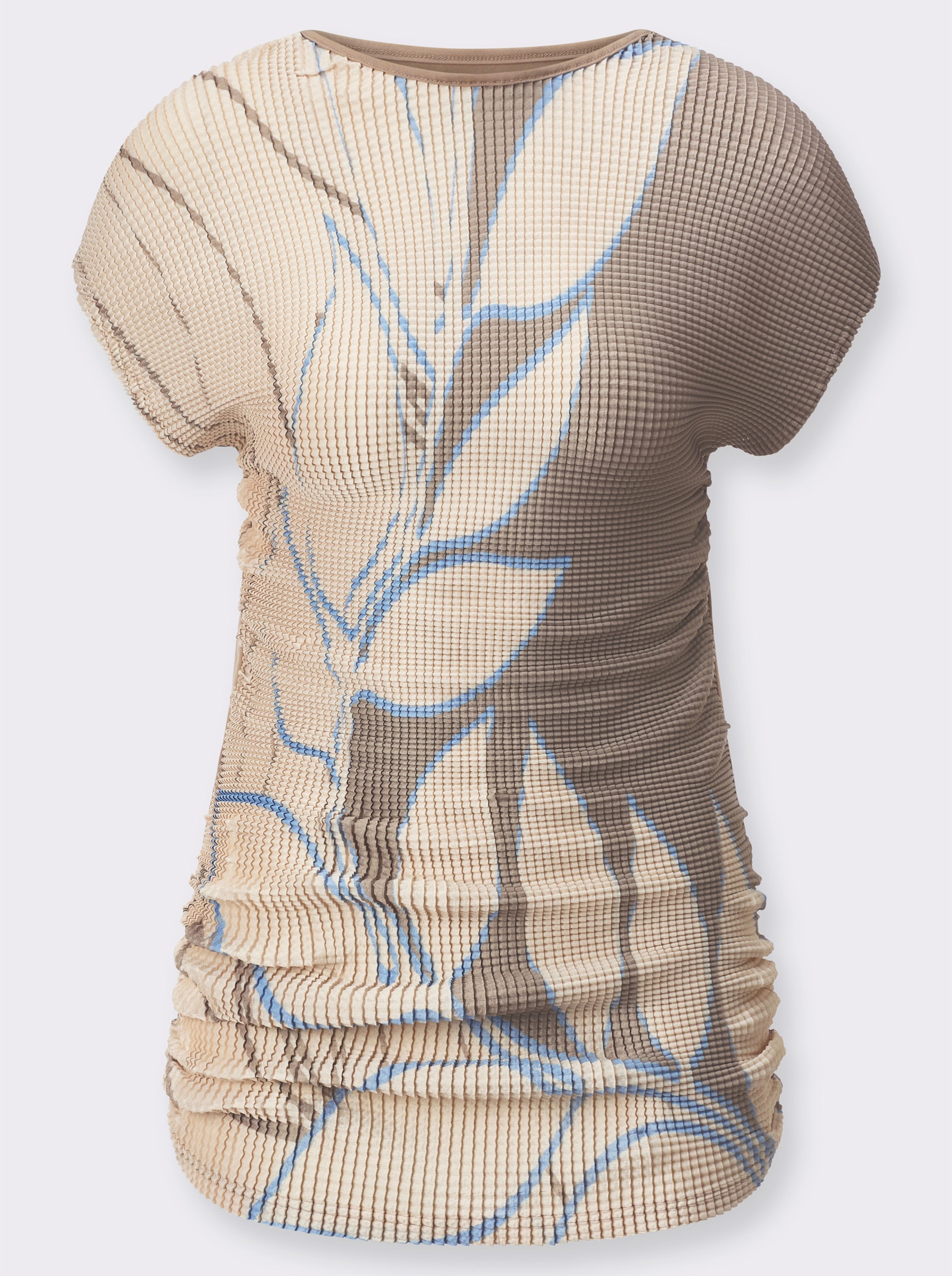 Print-Shirt mit breitem Rundhals-Ausschnitt - champagner-beige-bedruckt