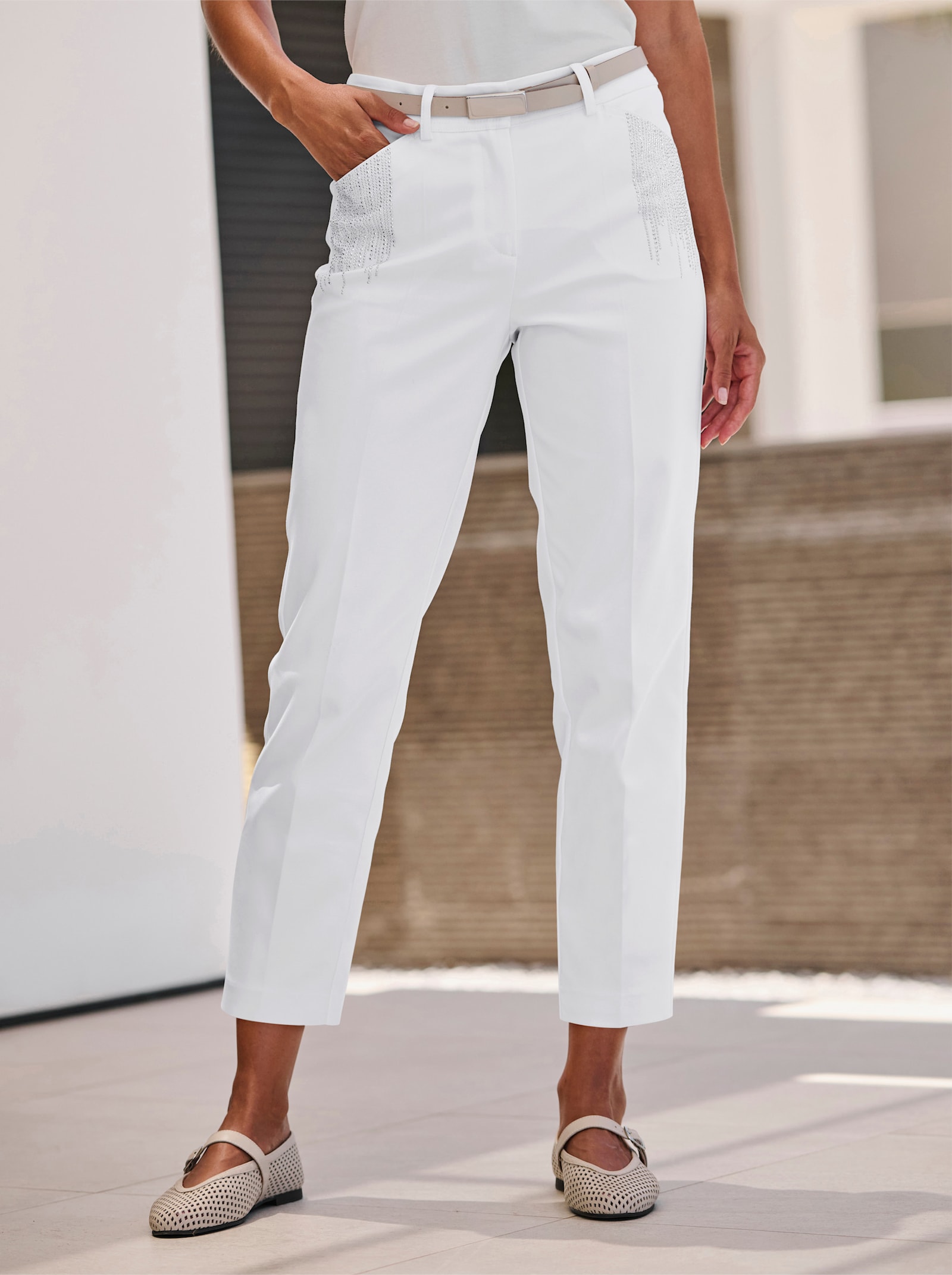 heine Bügelfaltenhose mit Glitzersteinchen - ecru