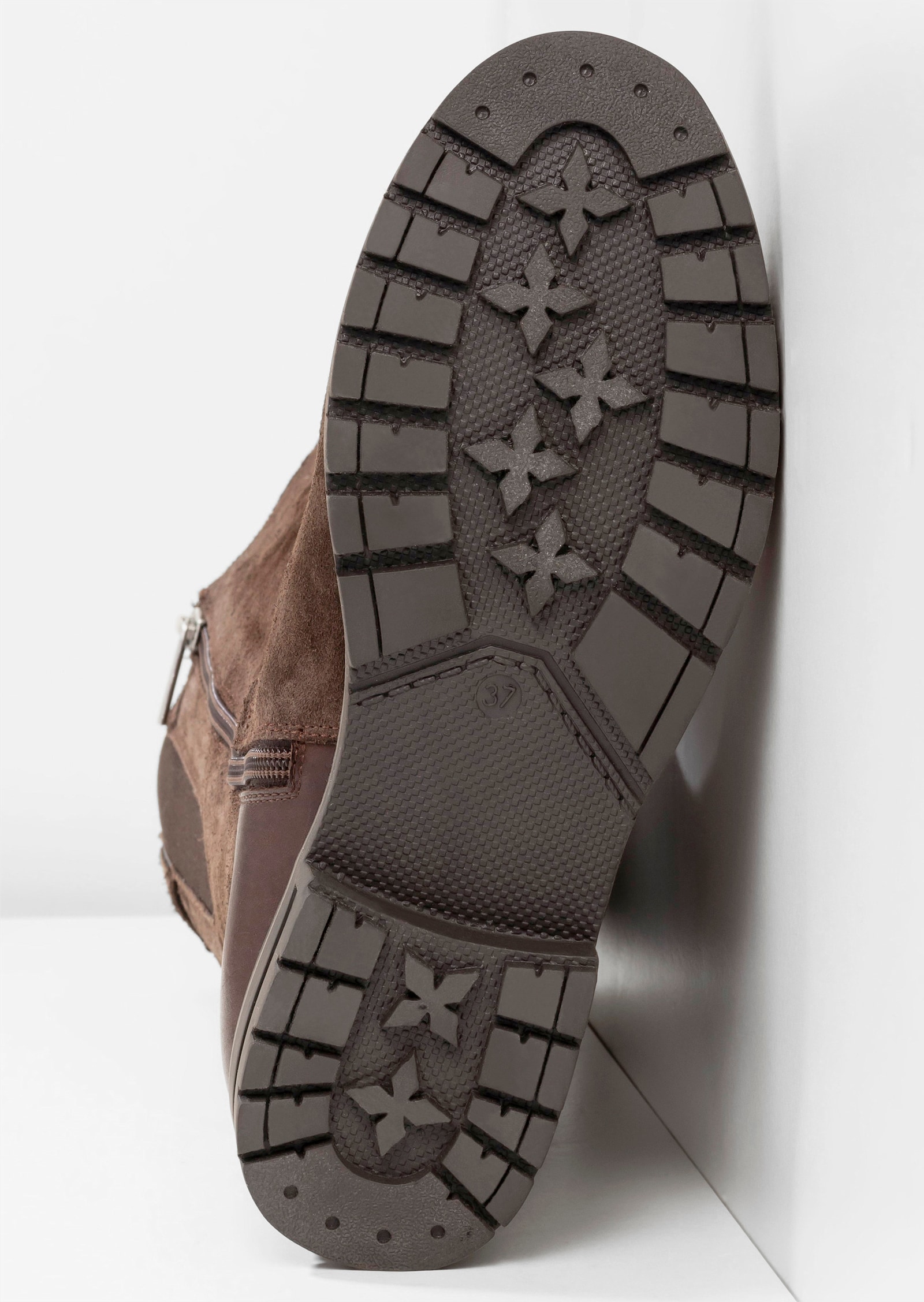 sheego Weitschaftstiefel aus Leder mit Fellimitat - braun