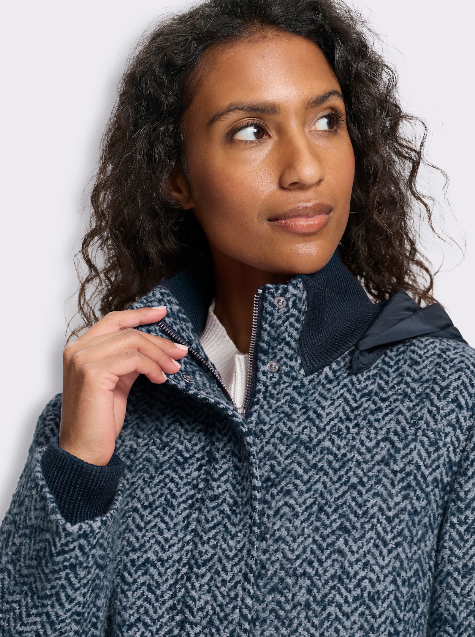 heine Longjacke in Bouclé-Qualität - marine-rauchblau-gemustert