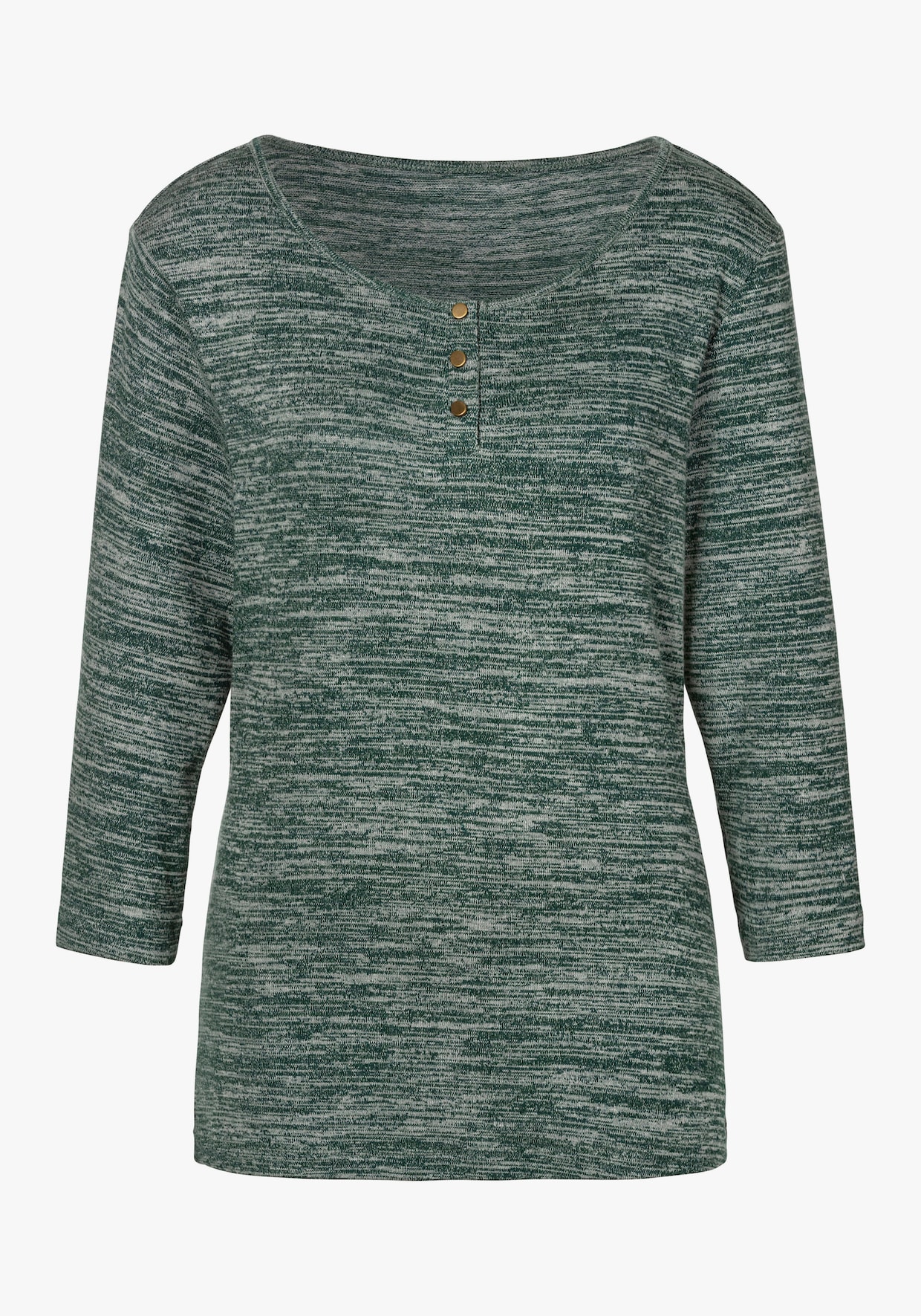 LASCANA T-shirt à manches 3/4 - vert chiné, anthracite chiné