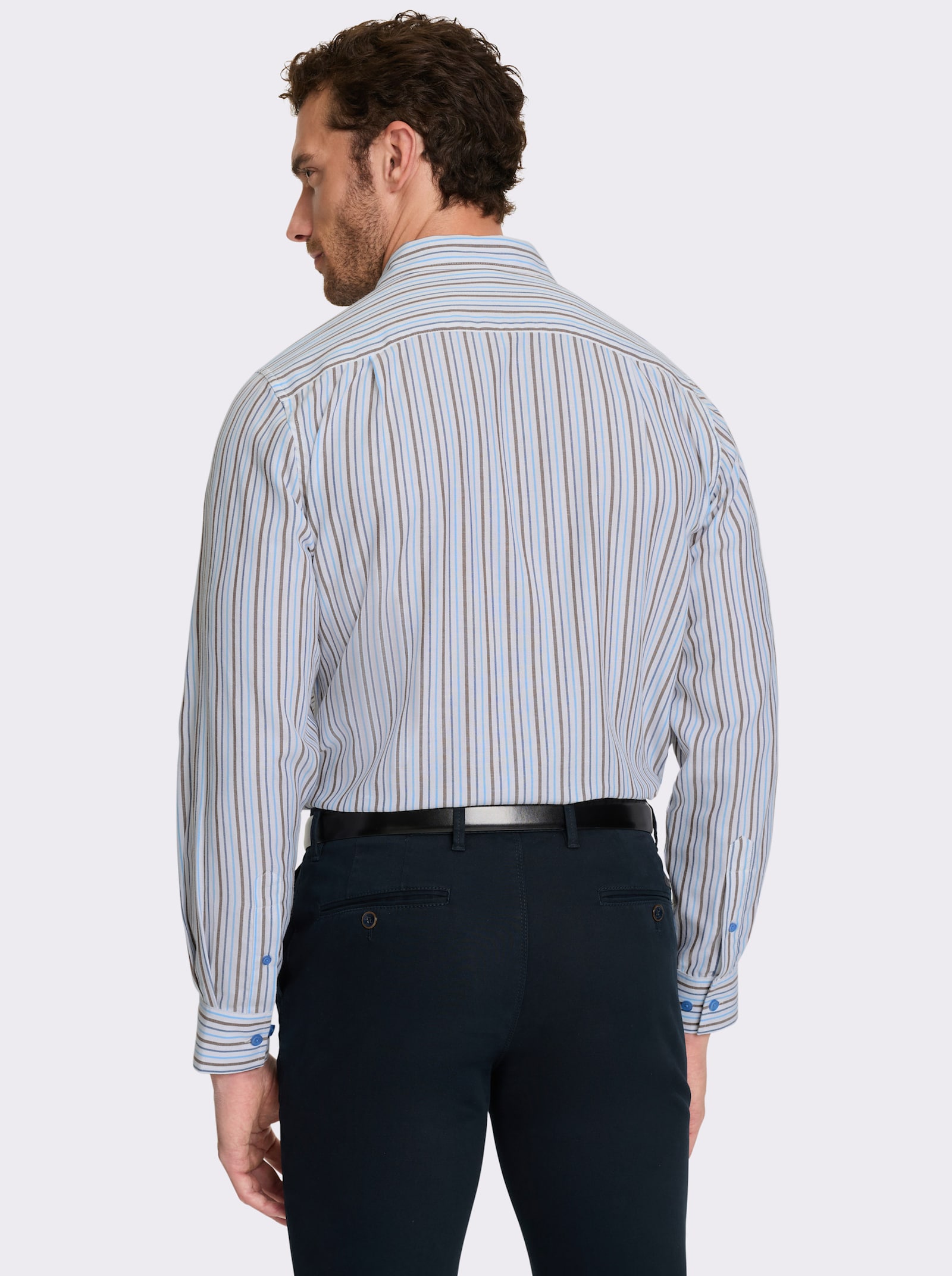 Marco Donati Langarmhemd in bügelfreier Popeline-Qualität - braun-gestreift