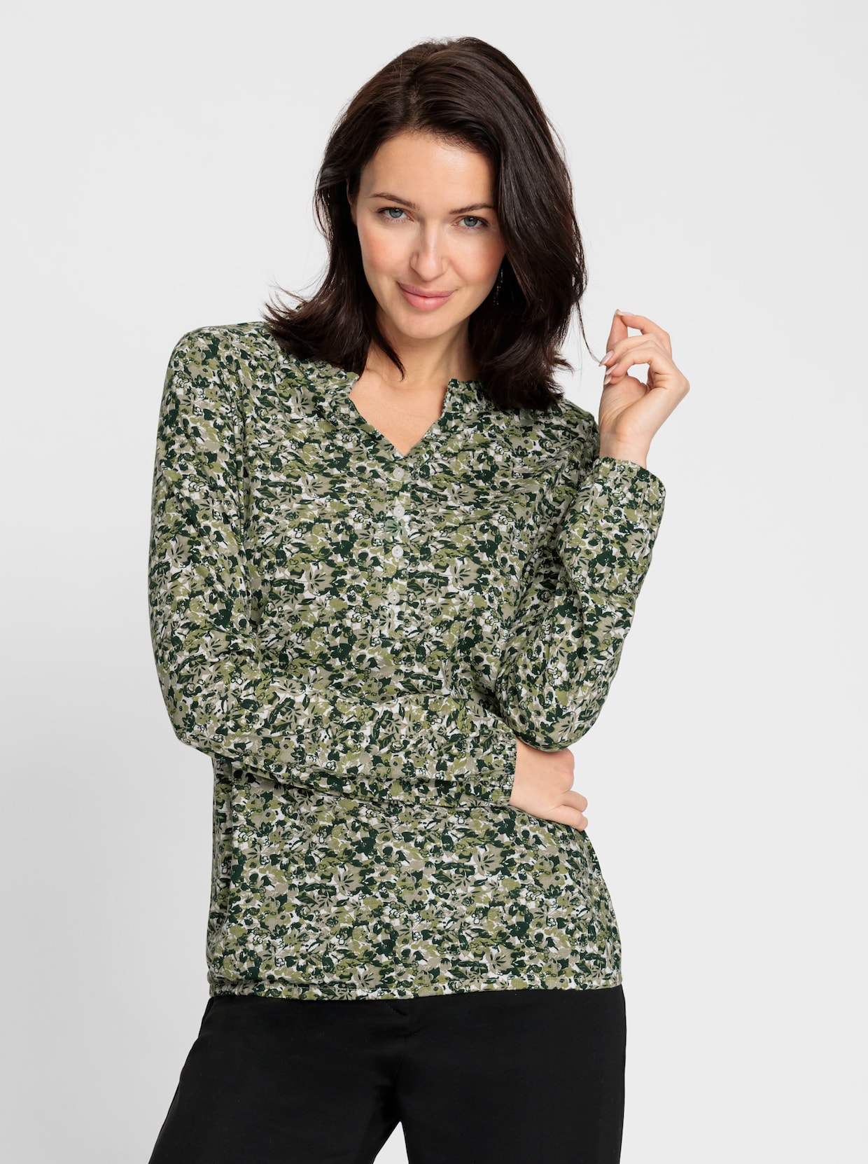 Langarmshirt - ecru-schilf-bedruckt