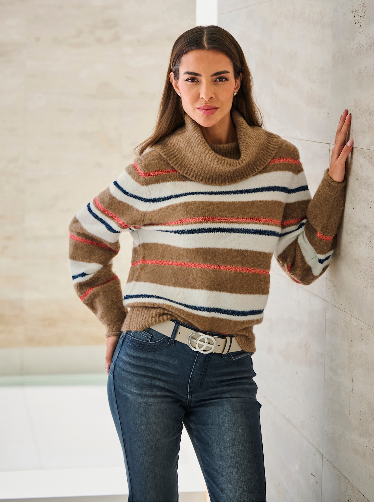 heine Streifenpullover - camel-ecru-geringelt