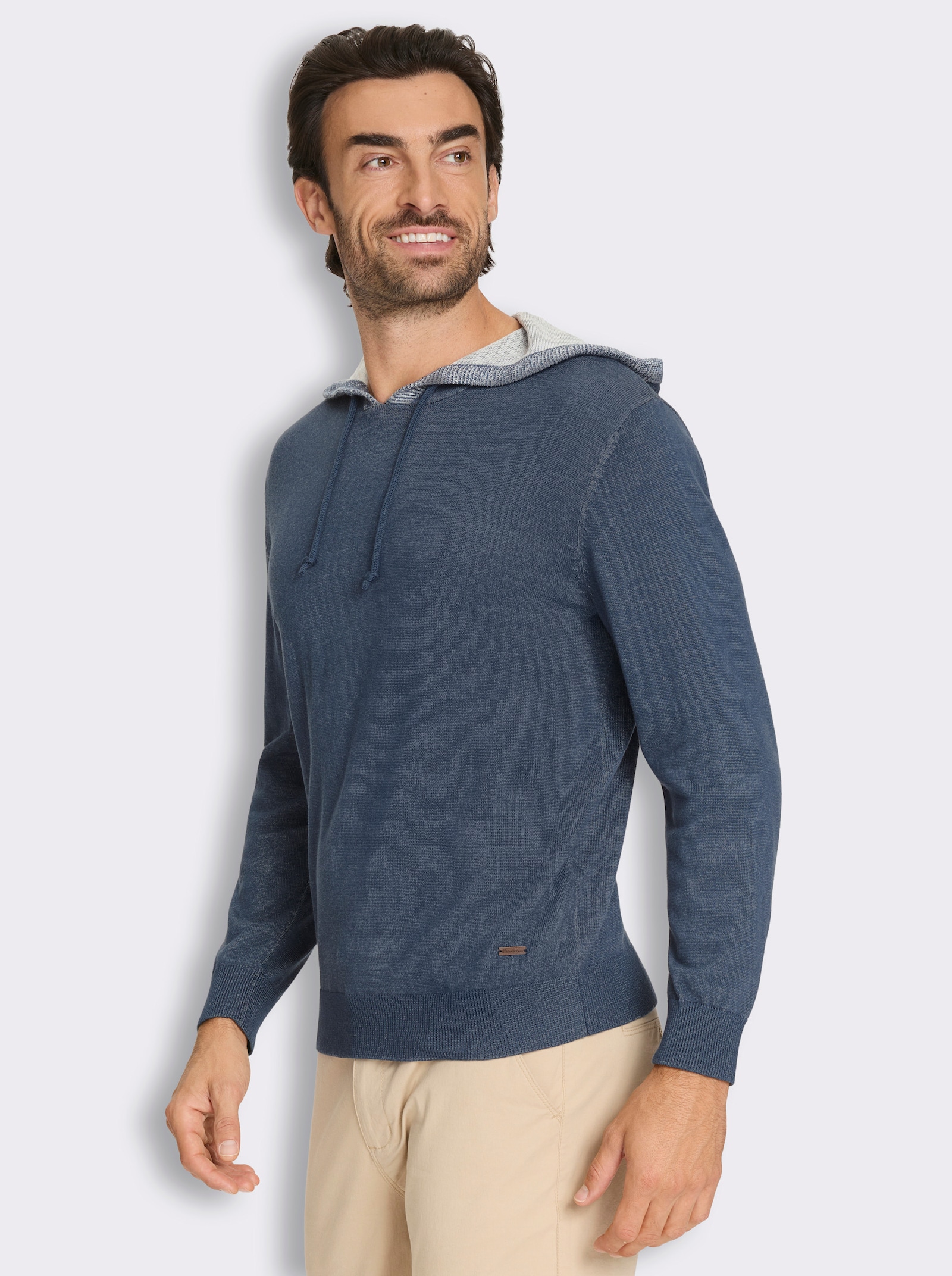 Marco Donati Kapuzenpullover mit 50% Baumwolle, meliert - dunkelblau