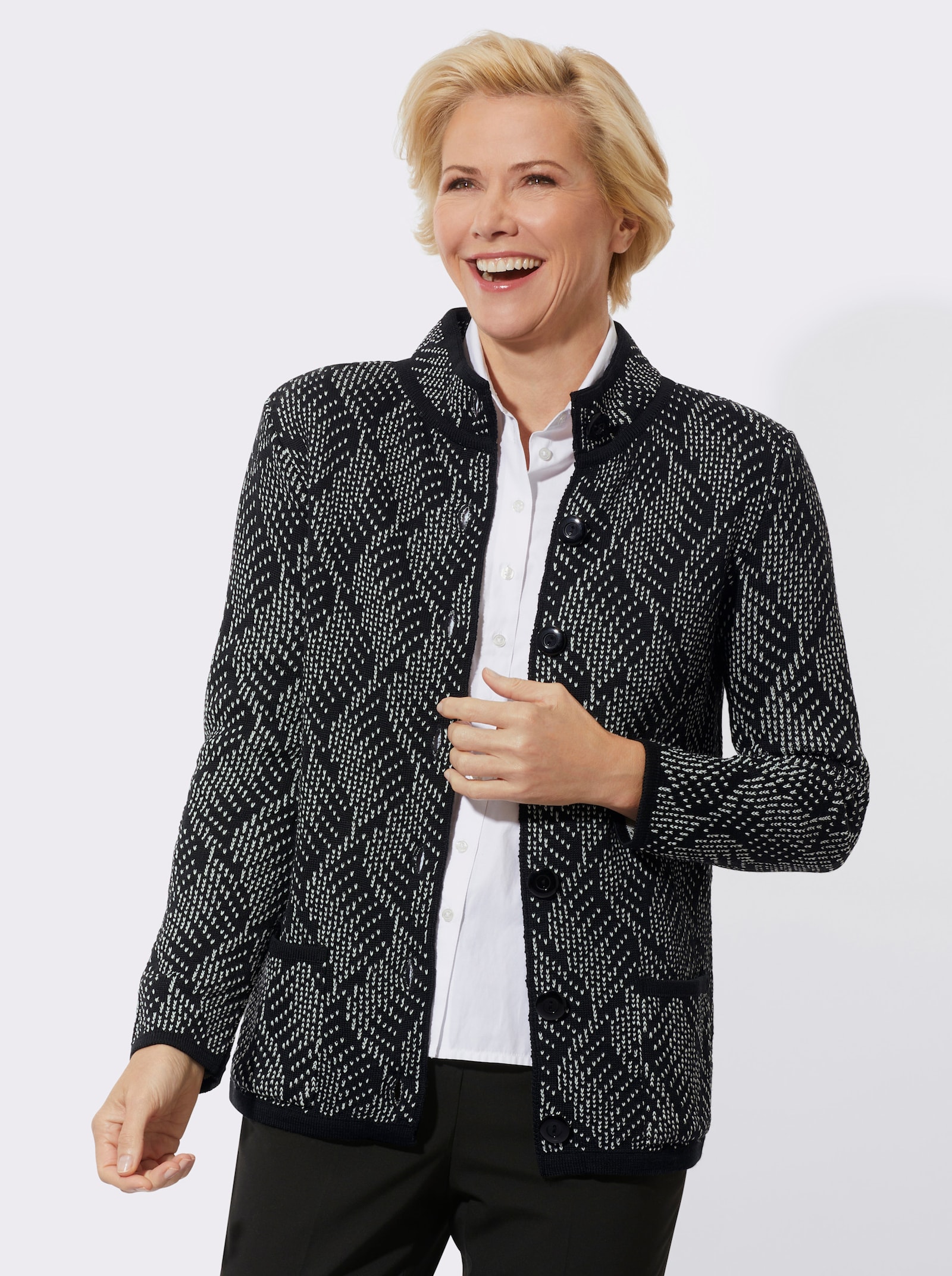 Vest met scheerwol - zwart/ecru gedessineerd