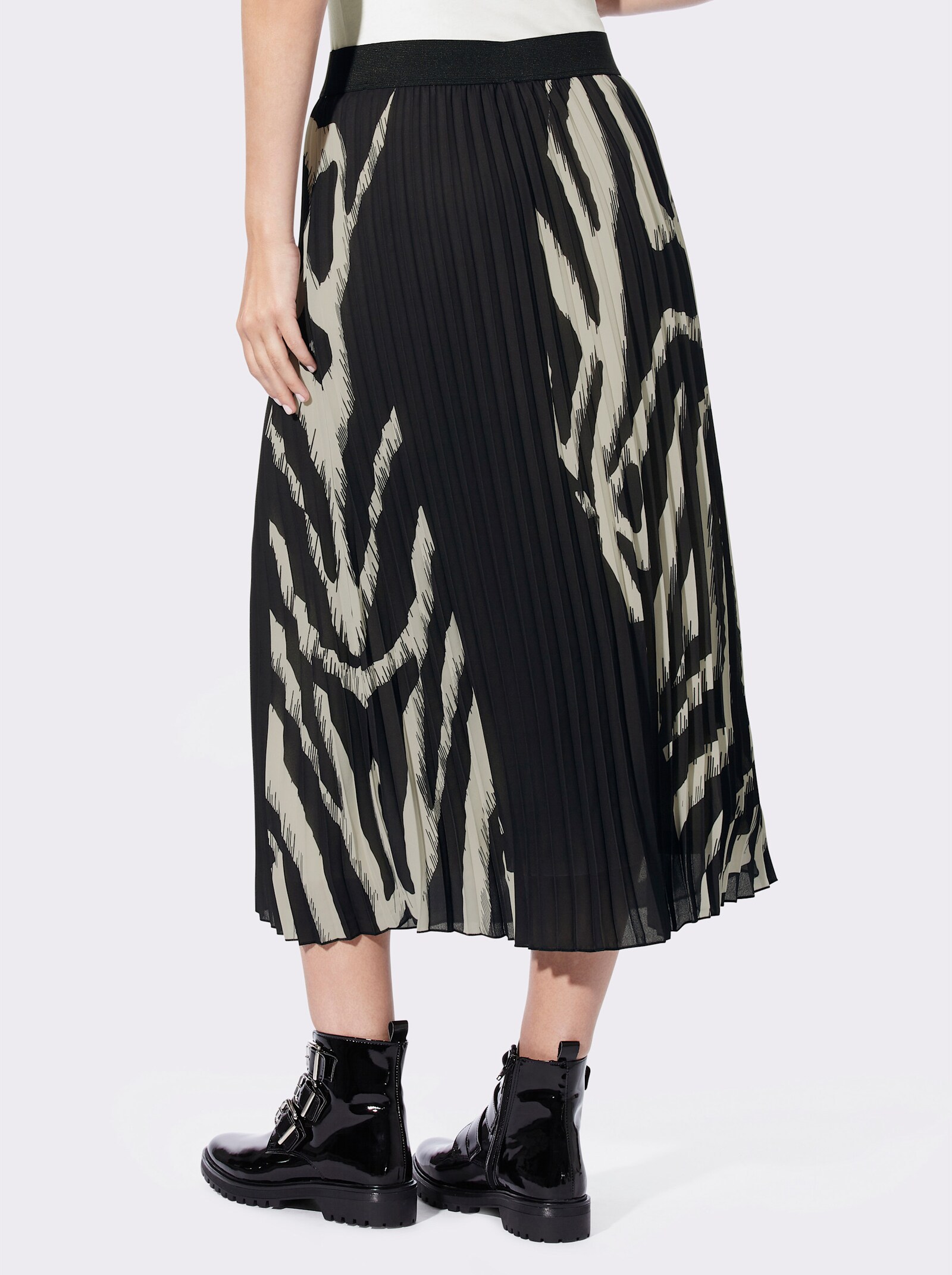 heine Plisseerock mit Viskose-Futter - schwarz-champagner-bedruckt