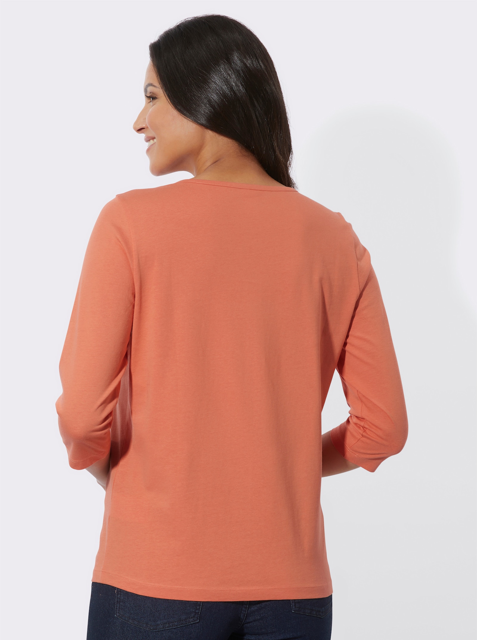 Tričko s 3/4 rukávem a květinovým vzorem - papája-šampaňská