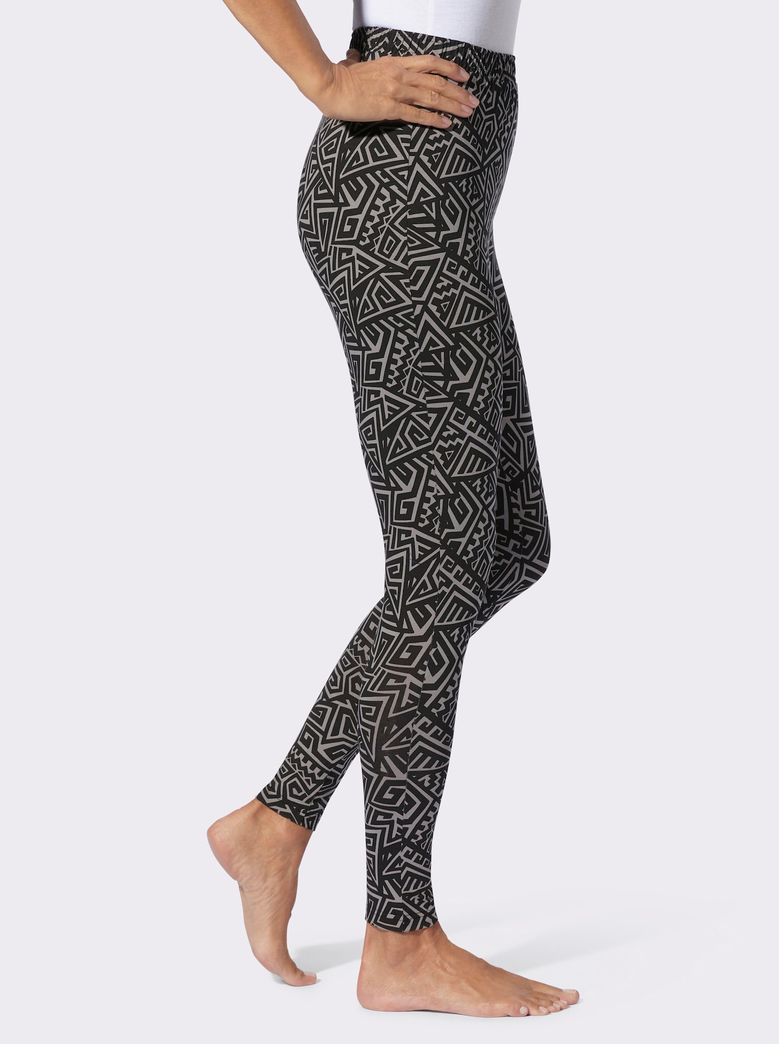 Leggings mit Ethno-Druck - schwarz-grau-bedruckt