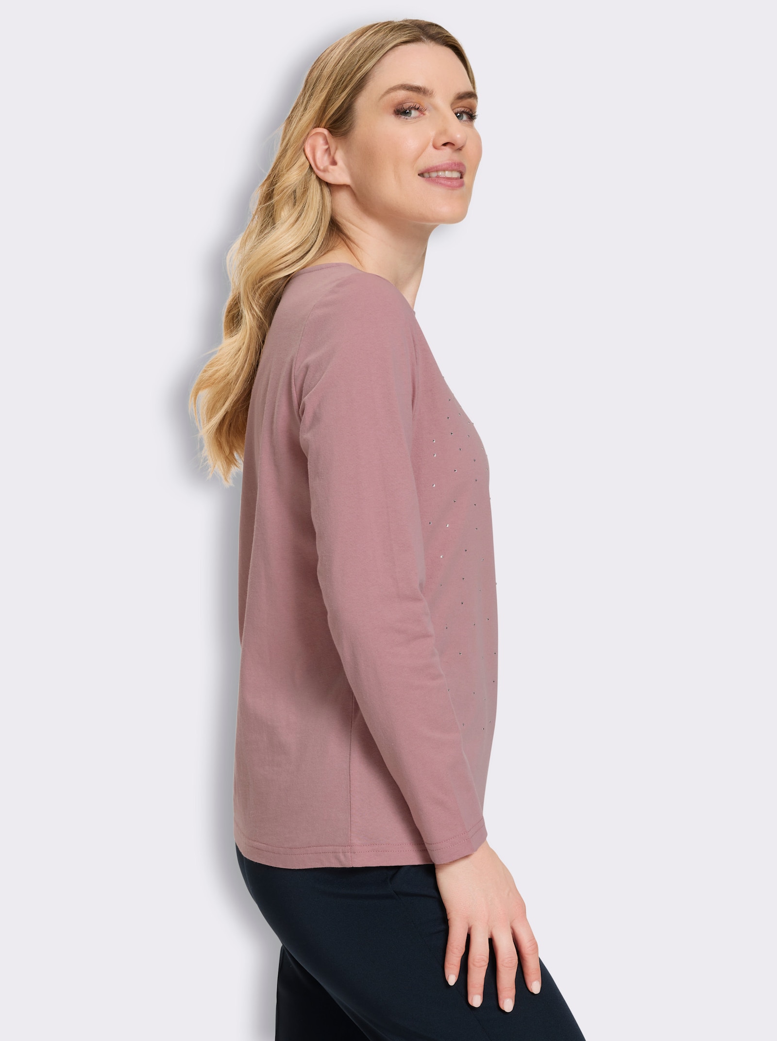 Langarmshirt mit Glitzersteinchen - hortensie