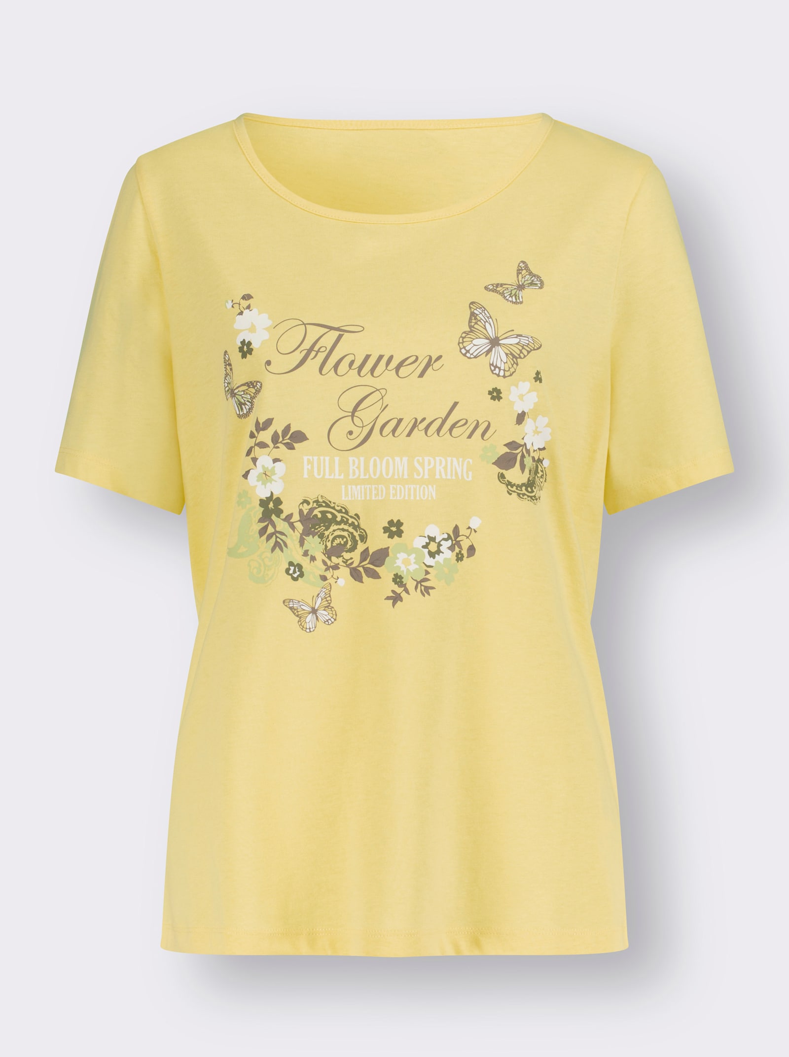 Kurzarmshirt aus Baumwolle, bedruckt - zitrone-ecru