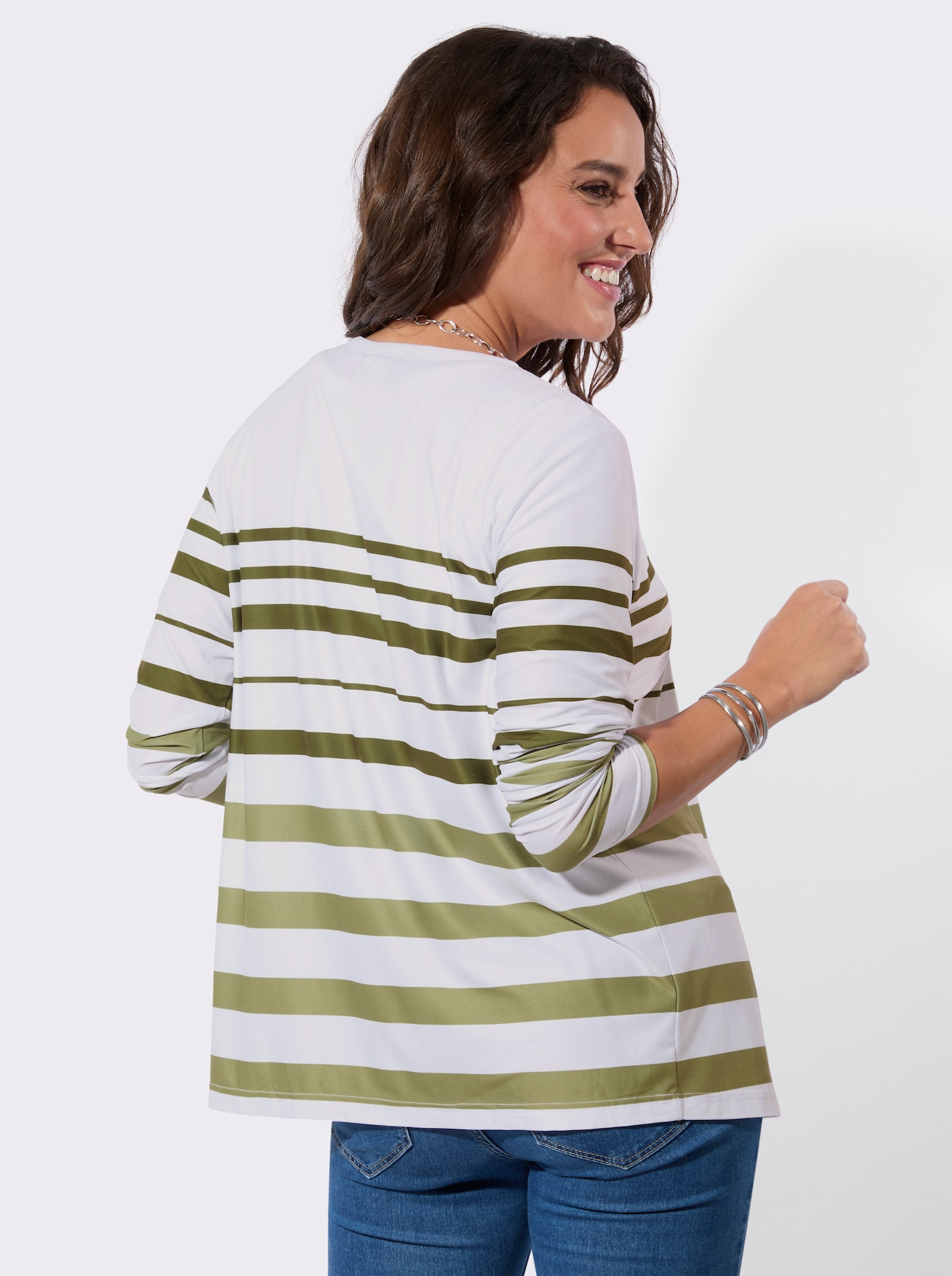 Shirtjasje met streepdessin - rietgroen/wit gestreept