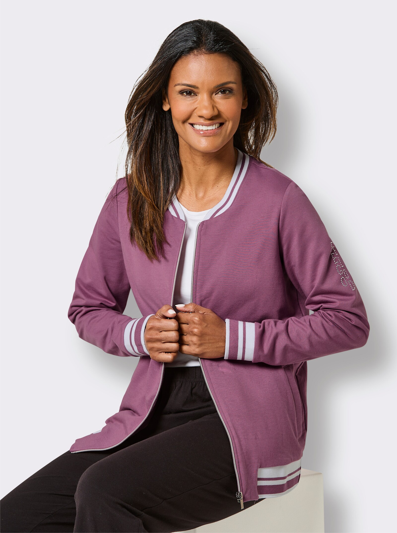 feel good Jacke im College-Look - violett-weiß