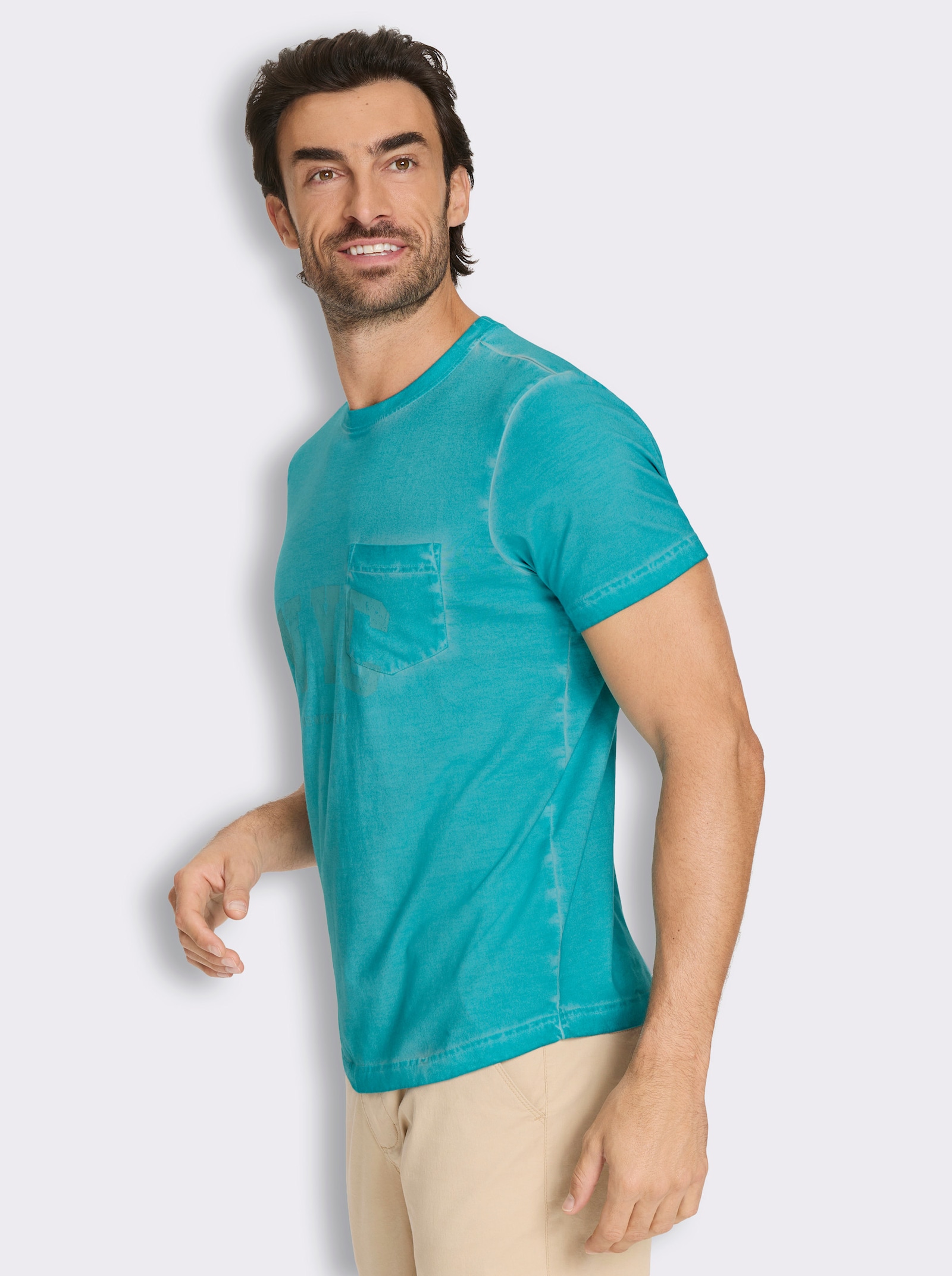Marco Donati Kurzarmshirt mit Front-Print, Used-Optik - türkis