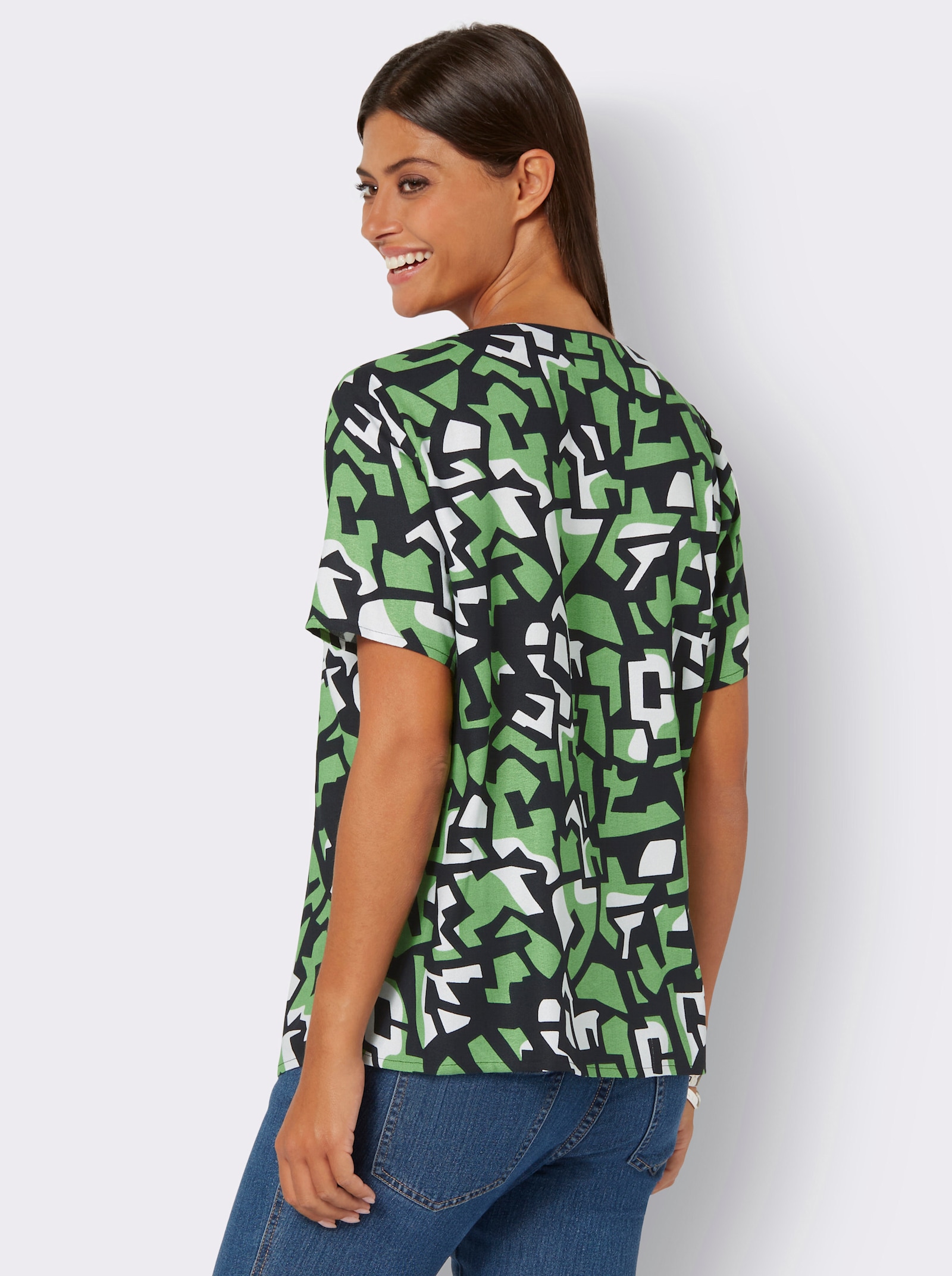 Druckbluse mit Falten vorne - apfel-schwarz-bedruckt