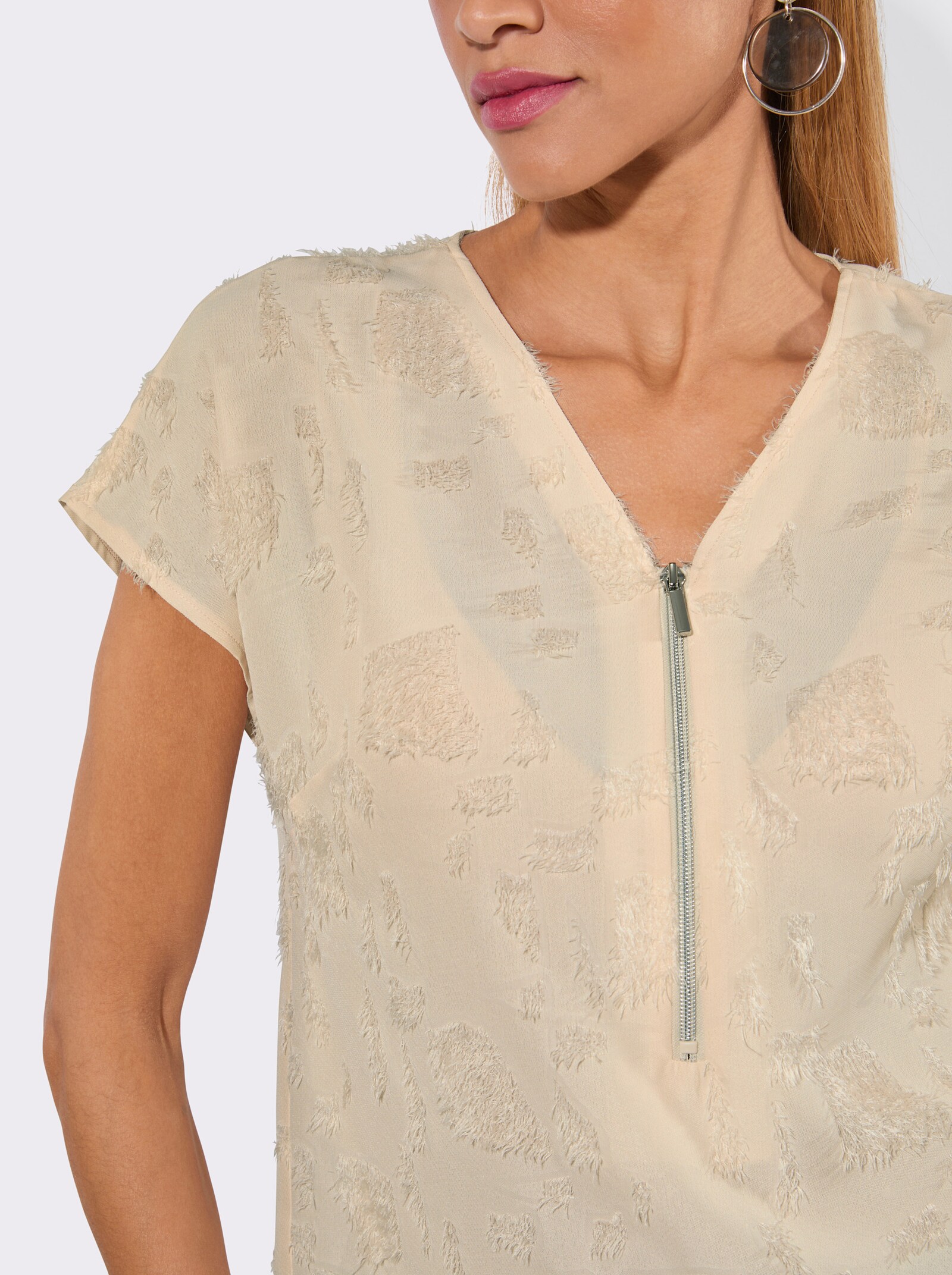Schlupf-Bluse mit Fransen - elfenbein