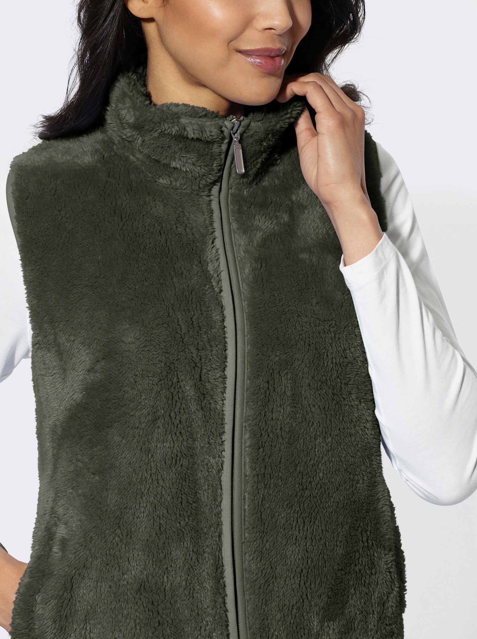 Sweatweste mit Umlegekragen - khaki