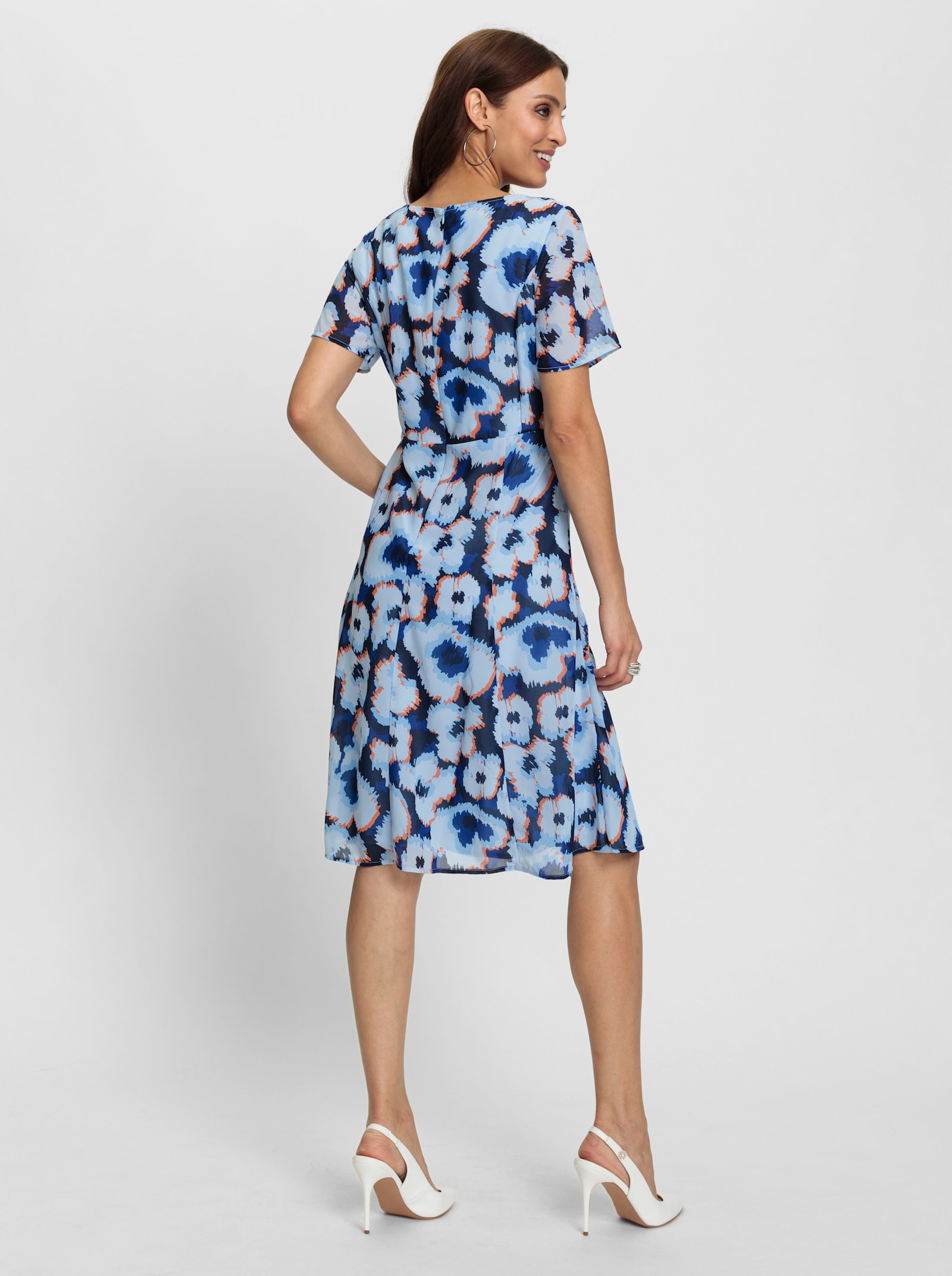 Druckkleid im floralen Dessin - hellblau-royalblau-bedruckt