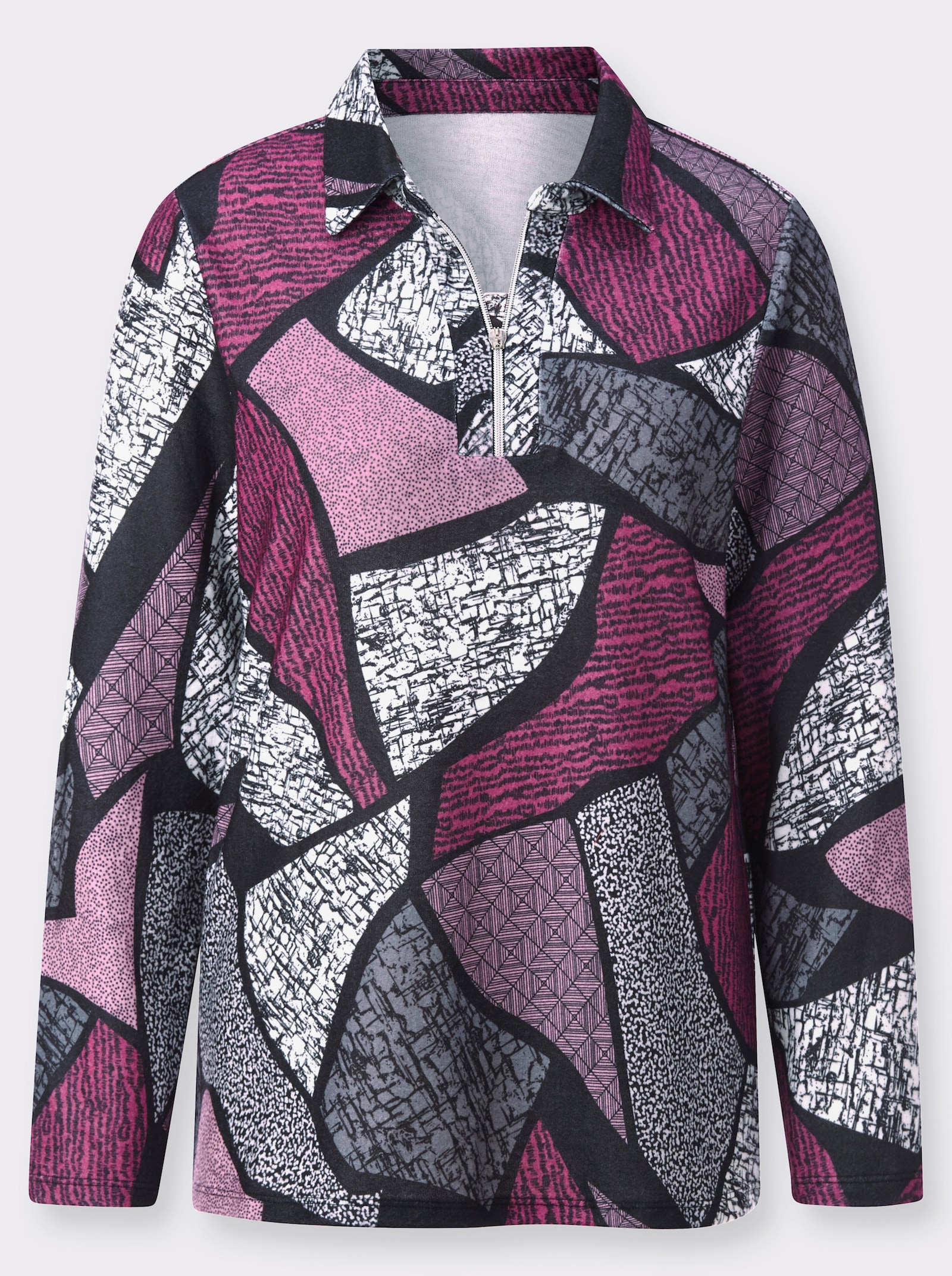 Langarmshirt im Grafik-Dessin - altrosa-schwarz-bedruckt