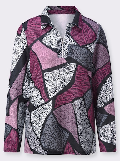Langarmshirt - altrosa-schwarz-bedruckt