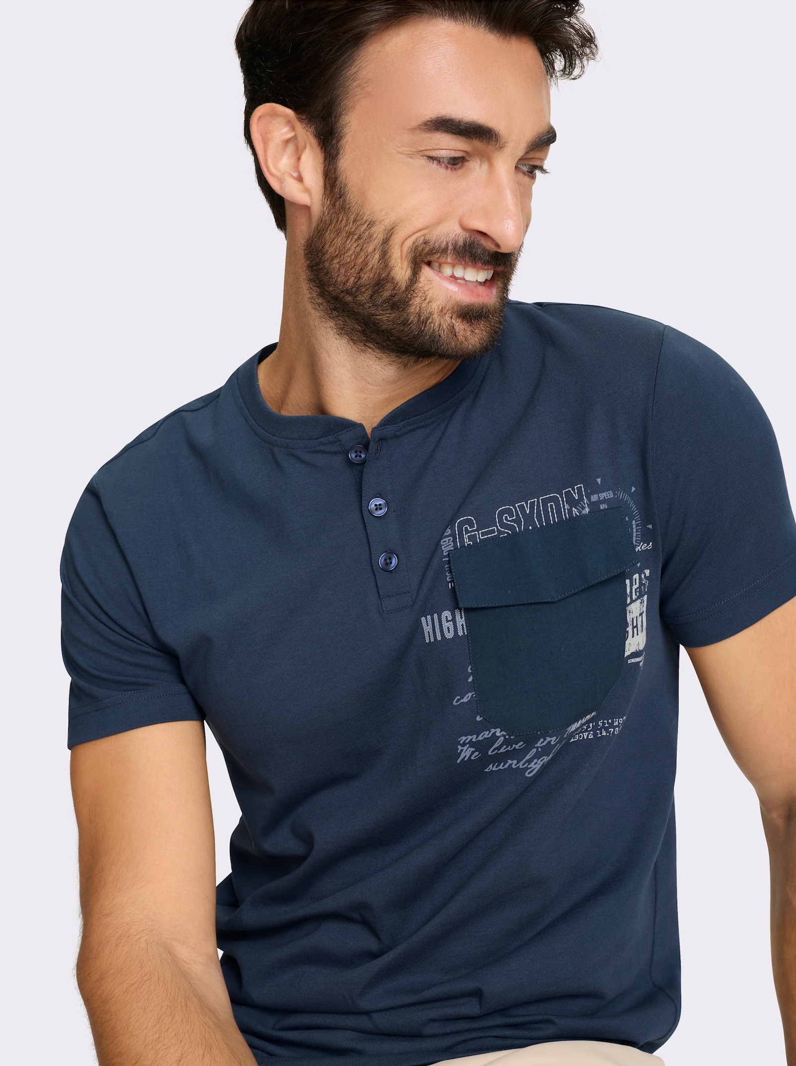 Catamaran Kurzarmshirt mit Henley-Ausschnitt - dunkelblau